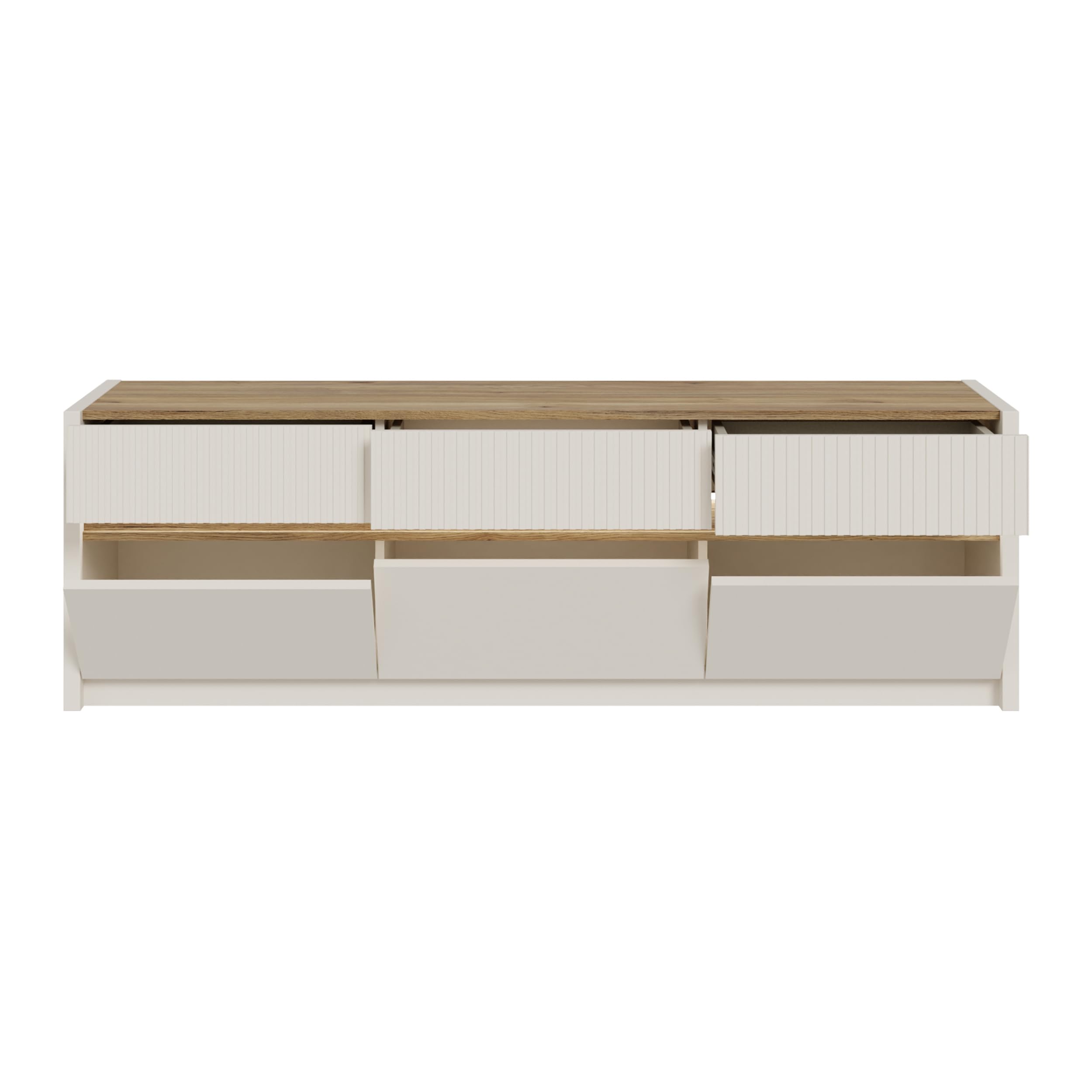 Forte Oak SQUERE TV-Schrank 160, Elegantes Lowboard mit 3 Schubladen und 3 Kippfächern, Holzwerkstoff, Mauvella Eiche Holzdekor, 160 cm breit x 50,7 cm hoch x 41,5 cm tief