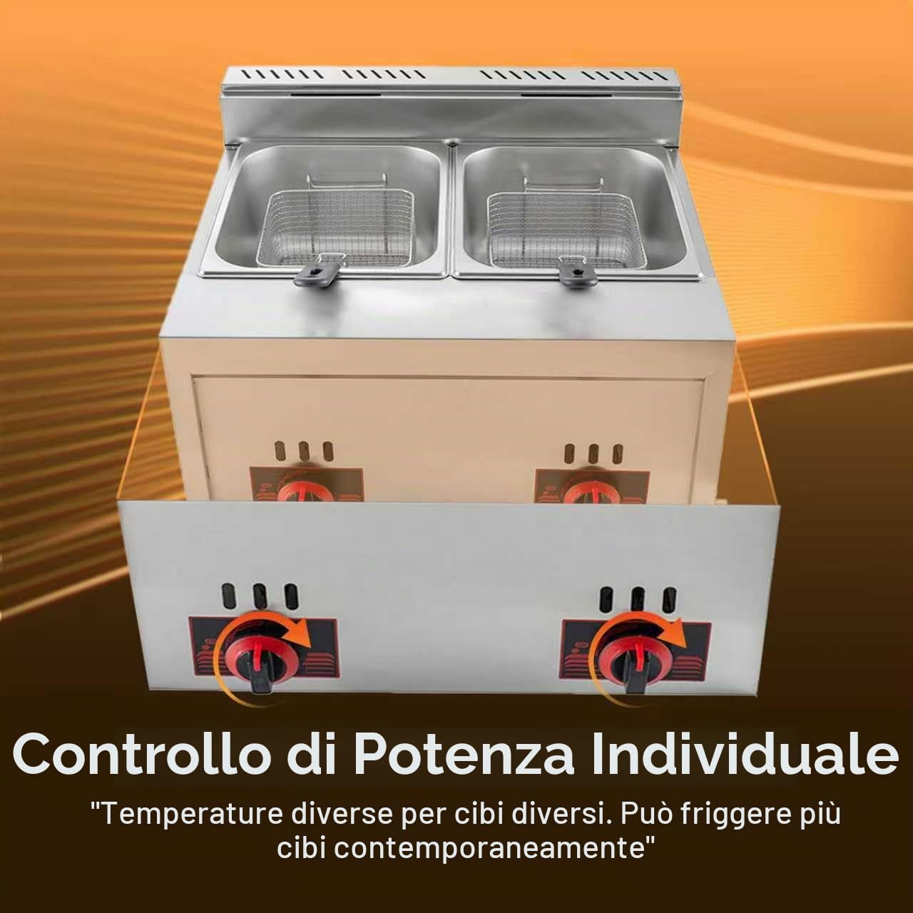 Deep Fryer Friggitrice a Gas GPL Professionale Doppio Cestello da 20 L, Friggitrice a Gas Commerciale in Acciaio Inossidabile Potenza di Fuoco Regolabile, Facile da Pulire, Cestello Staccabili
