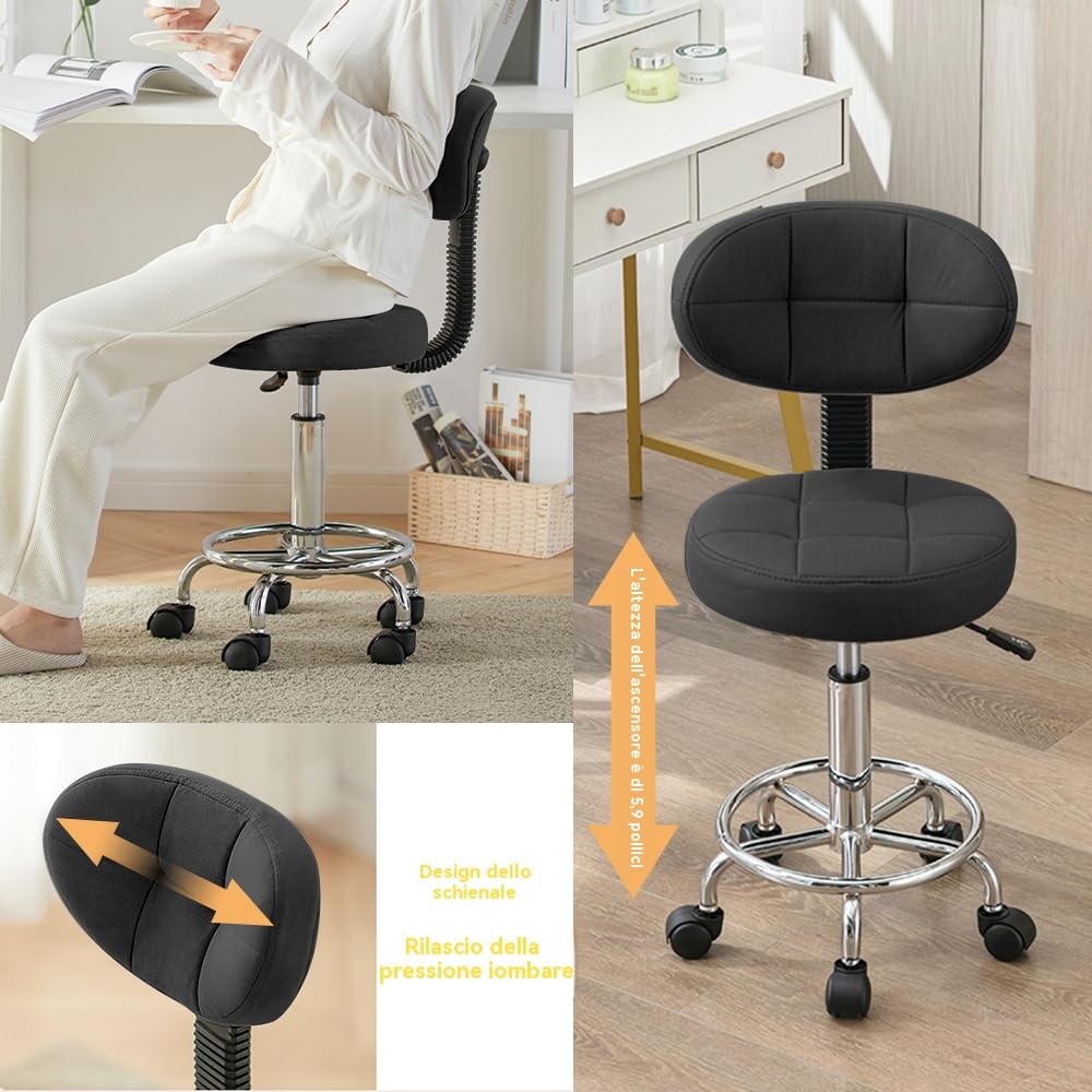 Sedia da Ufficio da Disegno con Supporto Schienale e Poggiapiedi - Sedia da Scrivano Multifunzione,Sedia per Casa con Cuscino Spesso per Casa,Bar,Cucina o Negozio(Nero,Conf. da 2)