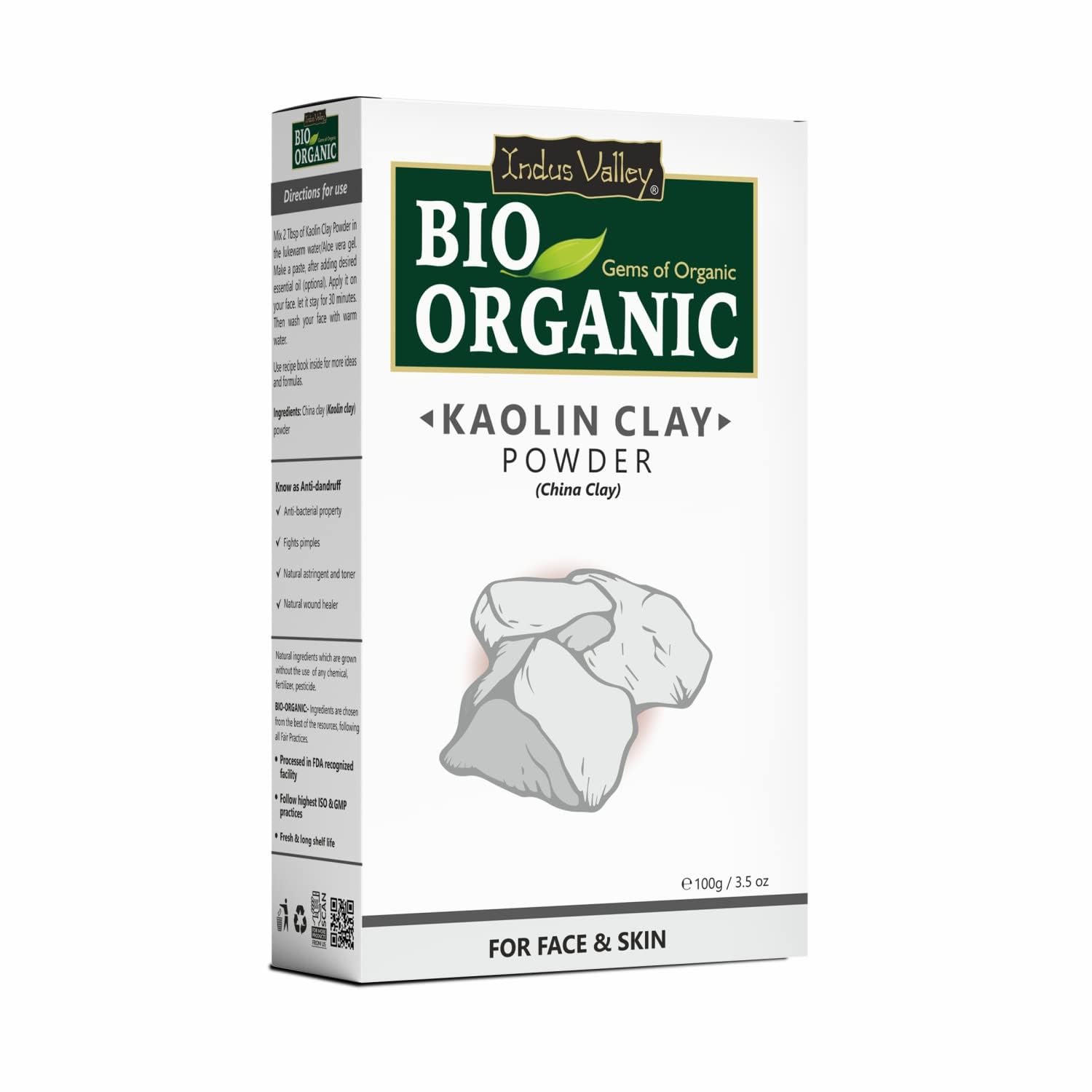 INDUS VALLEY Bio Organic White Kaolin Clay Cosmetic Grade Powder -100% Pure Natural Powder - Great For Skin Detox, Rejuvenation, White Clay Mask - Heal Damaged Skin,Soap, Bath Bomb- DIY Clay 0.22 lb
