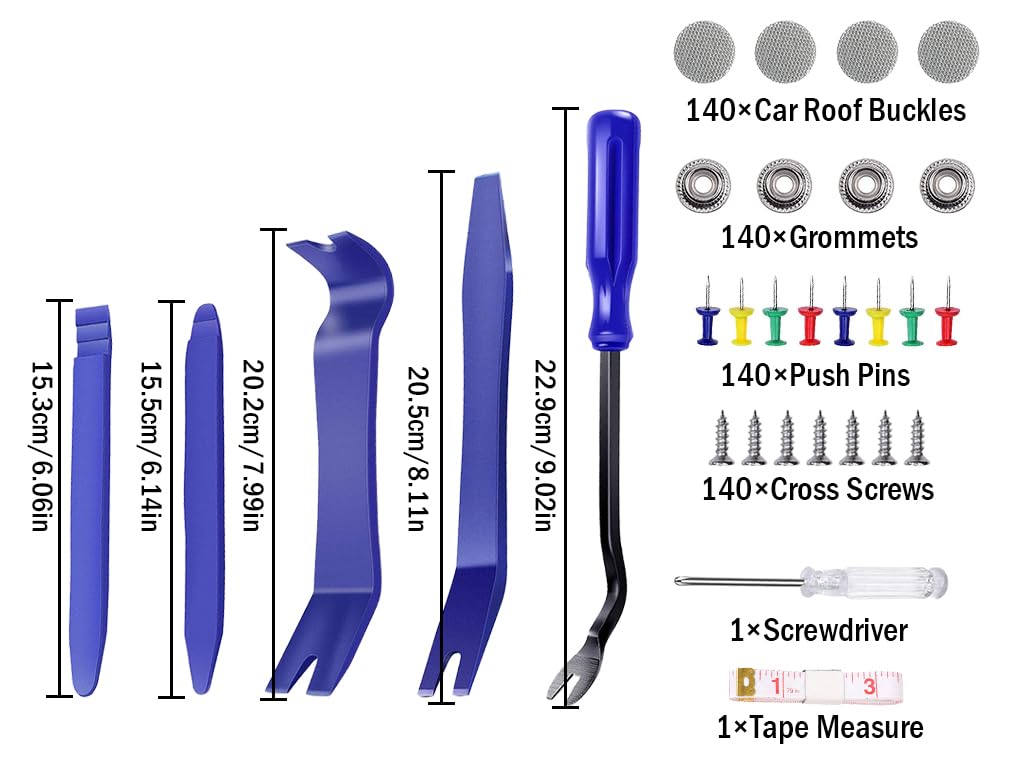 Kit Riparazione Cielo Auto, 140PCS Vite Per Riparazione Tetto Auto, Kit Rivetti Pulsante per Rivestimento, Riparazione Rivetti Pulsante, con 1 Nastro di Misura e 1 Cacciavite, per Tutte Auto