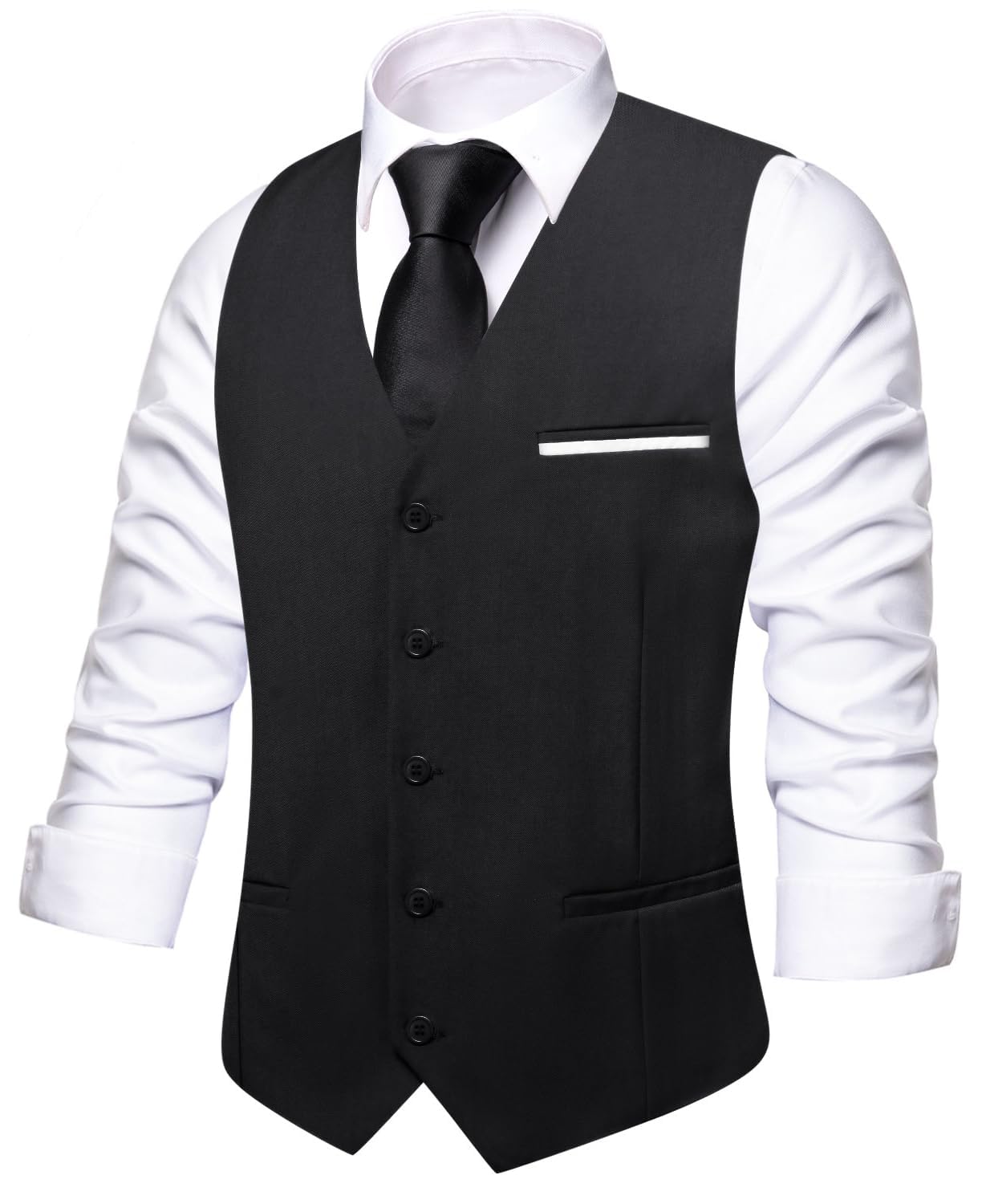 Hi-Tie Men's Formal Suit Vest Solid Fit Vest for Men 3 Pockets V Neck Waistcoat Business Wedding Casual
