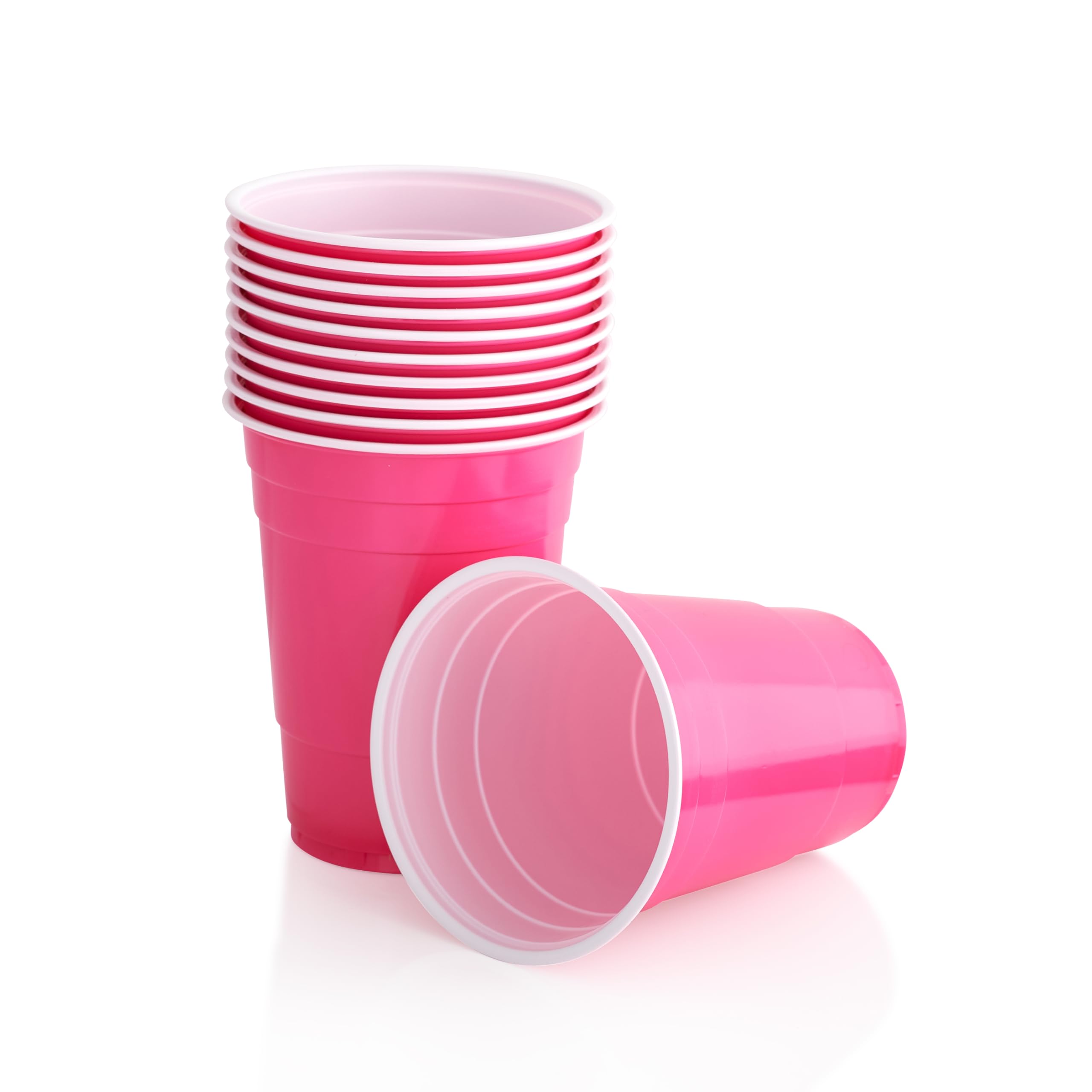 Persy Party Reusable Beer Pong Cups for Party (25 Pack) - Colourful Easy Grip 16oz Plastic Cups - BPA-Free & Shatterproof Plastic Drinking Cups for Beer, Cocktail, Soda & Cold Drinks - Pink