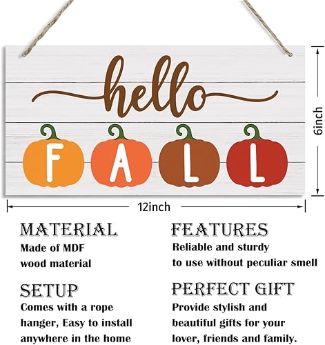 Miniatura 2 de Decoración de otoño, letrero de Hello Fall, placa decorativa de madera para colgar, arte de decoración de pared, letrero de bienvenida de otoño para
