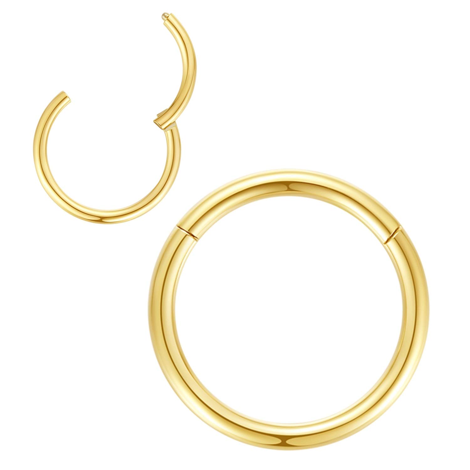 Popuhoops 316L Surgical Steel Hinged Nose Rings Hoop Suptum Ring Body Piercing Lip Rings Helix Cartilage Rook Earrings 20G 18G 16G 14G 12G 10G 8G, Diameter 5mm to 16mm, Gold-Rose Gold-Silver-Black — view 16