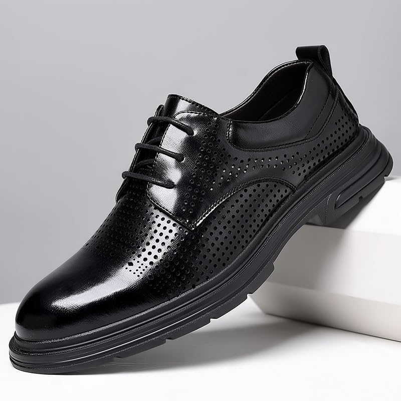 Men's Soft Comfortable Non-Slip Rubber Sole Shoes Silp On Lace Up Men's Business Casual Leather Shoes Fashion Breathable Versatile Shoes4