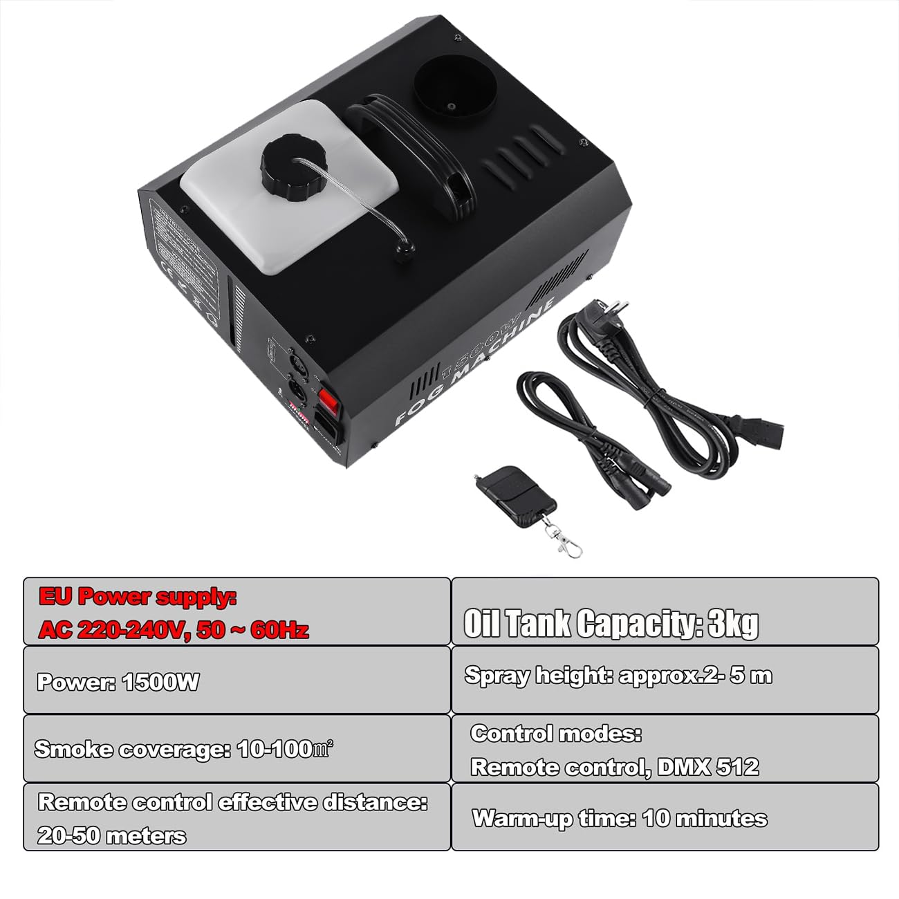 Ridgeyard 2 CONFEZIONI macchina del fumo da 1500W con telecomando wireless DMX macchina del fumo per matrimonio, festa, teatro, Halloween, Natale, e serbatoio da 2L, copertura nebbia portata 10-100 mq