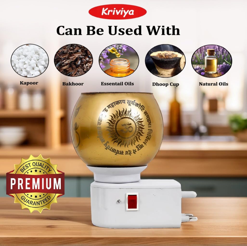 Kriviya Glass Kapoor Dani, Electric Camphor Diffuser Ganesh Ji Om Electic Camphor Burne, |Multipurpose Incense Aroma Dhoop Dani with Switch On/Off |Electrical Night Lamp for Home, Office (C-02) 2