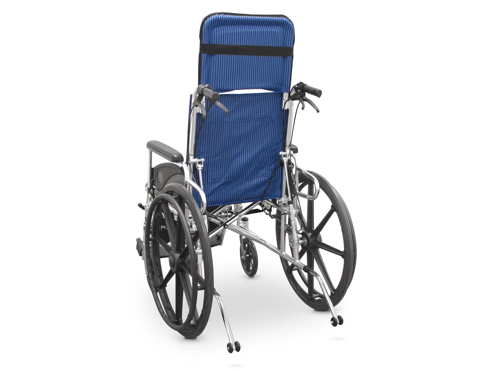 QUIRUMED Silla de ruedas de aluminio con reposacabezas y reposapiés elevable, Plegable, Ligera, Para minusválidos, Para personas mayores, Color azul, Cabezal extraíble, Antivuelco