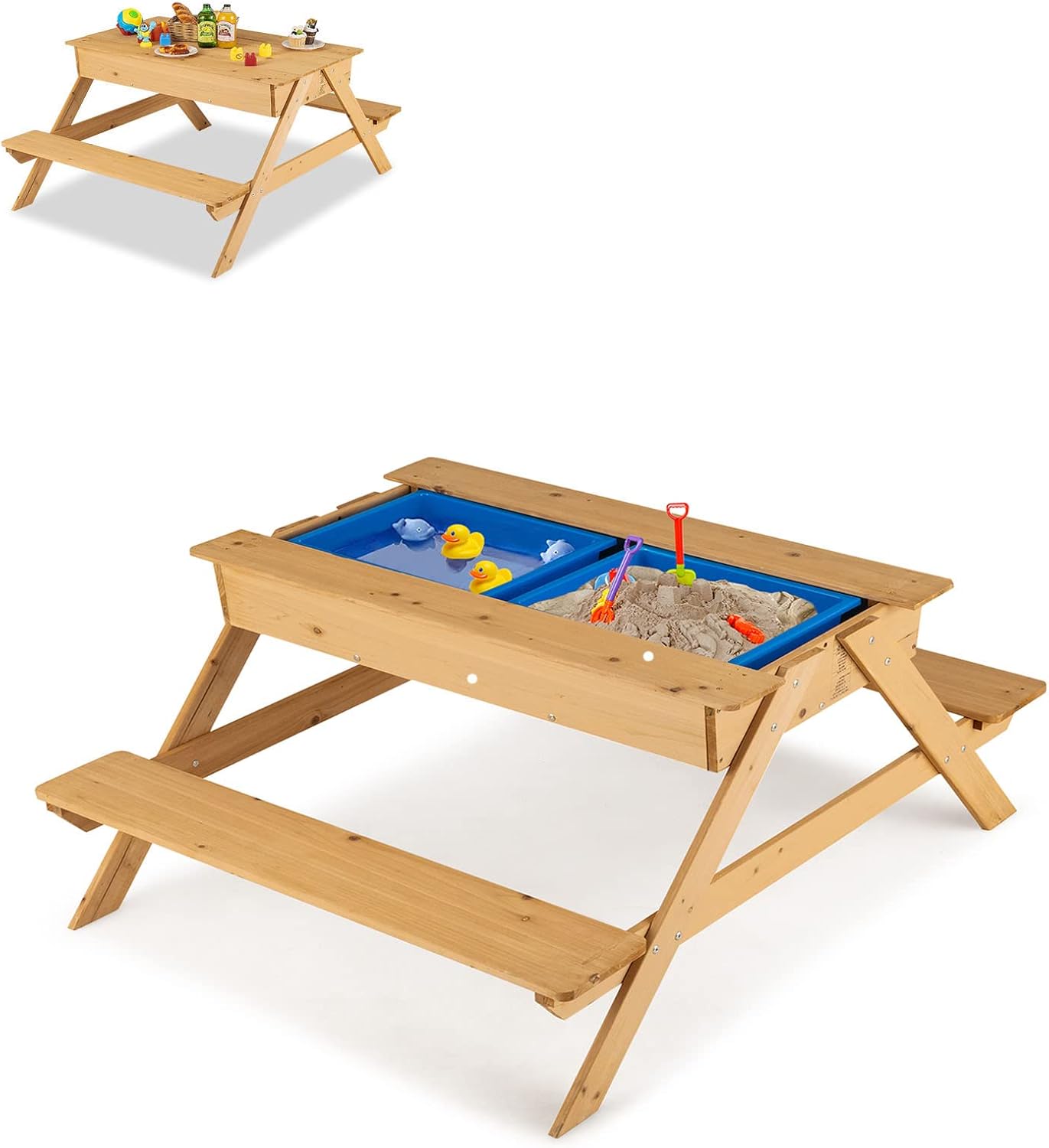 KOTEK Kids Picnic Table, 4 in 1 Convertible Sand and Water Table w ...