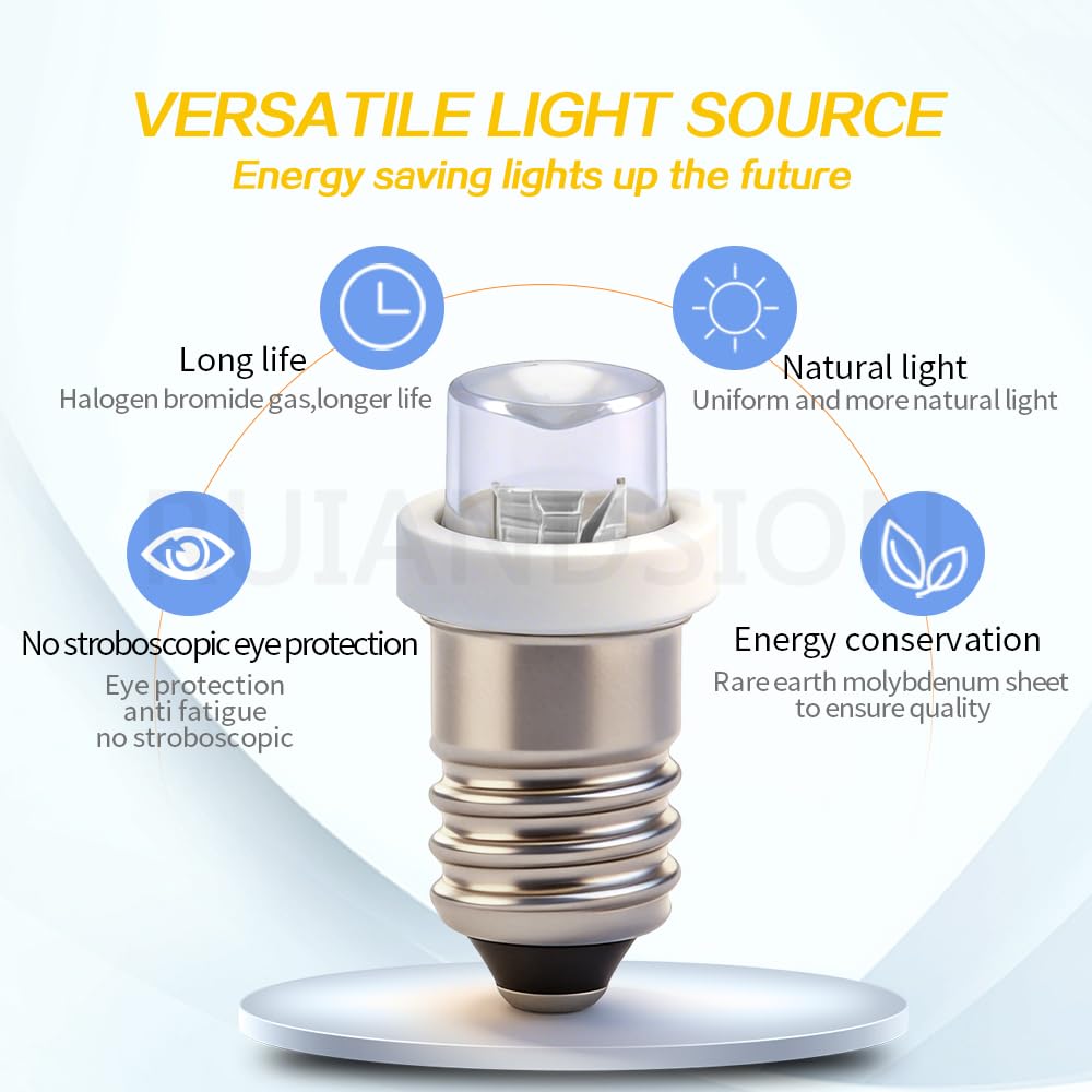 Lot De 10 Ampoules LED E10 12V Blanc – Pour Lampes De Poche, Mini Lampes Et Frontales, Terre Négative, 20 Lumens