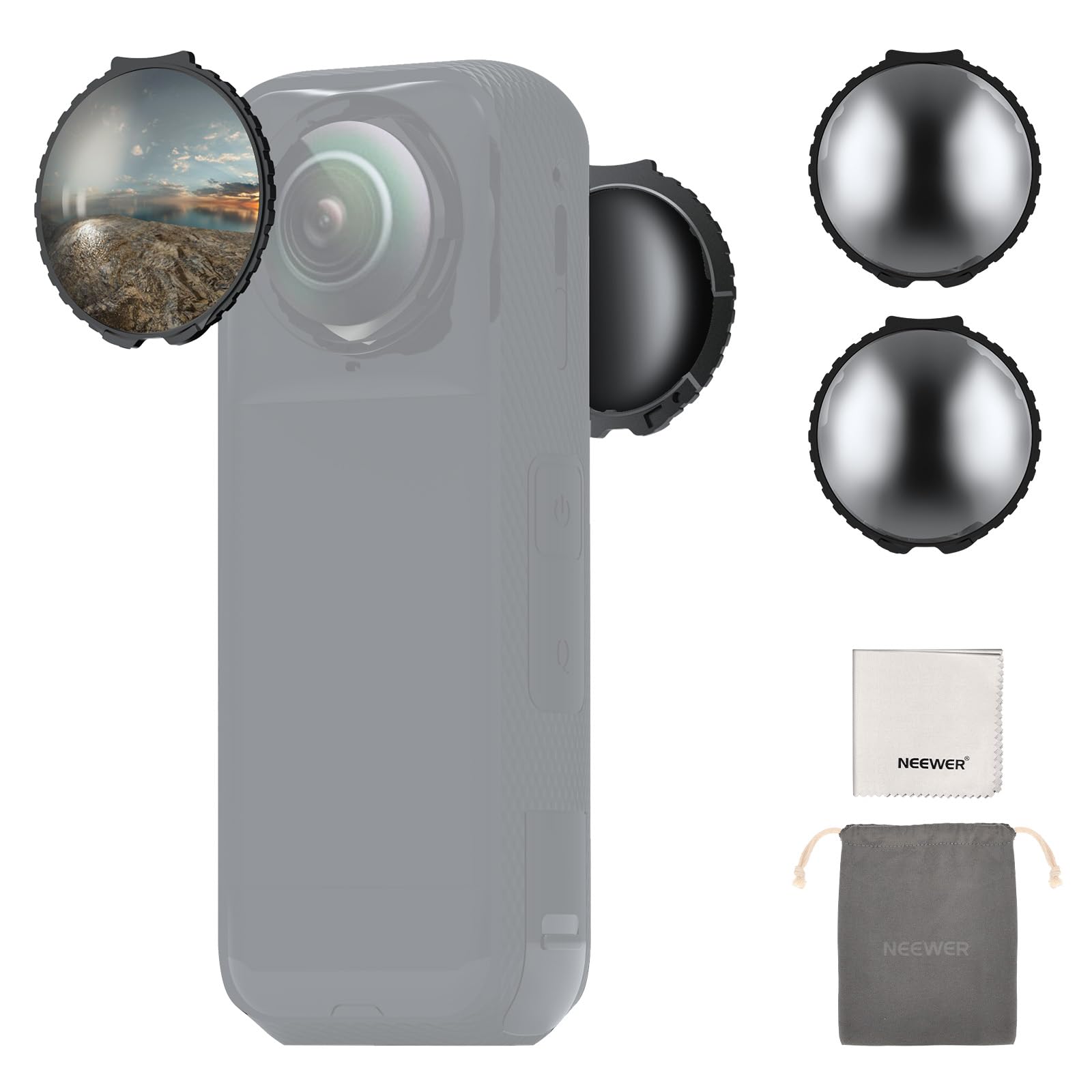 NEEWER ND Filtros Compatible con Insta360 X5, ND64 Filtro Objetivo Juego, 6 Pasos Reducción de Luz Rosca Detección Automática Vidrio Óptico Multicapa Densidad Neutra, Accesorio para Action Cam, 2 Pack