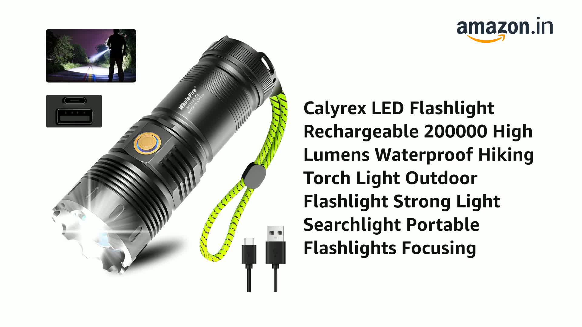 Calyrex LED Flashlight Rechargeable 200000 High Lumens Waterproof