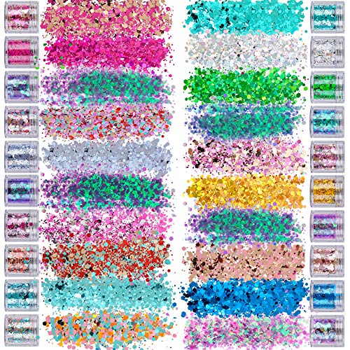 20 Boxes Holographic Cosmetic Festival Chunky Glitters Sequins,20 Colors Total 200g Nail Sequins Iridescent Flakes, for Body Face Hair Make Up Nail Art Mixed Color Glitter - Thumbnail 6