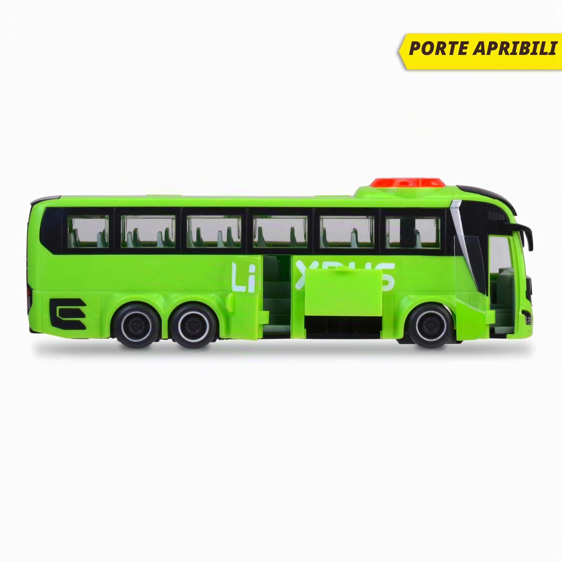 Dickie Toys - MAN Lion’s Bus FlixBus, Bus giocattolo 27 cm con porte e vano bagagli apribili, ruote libere e funzione di sterzo, modello ufficiale MAN e FlixBus, dai 3 anni, 203744015