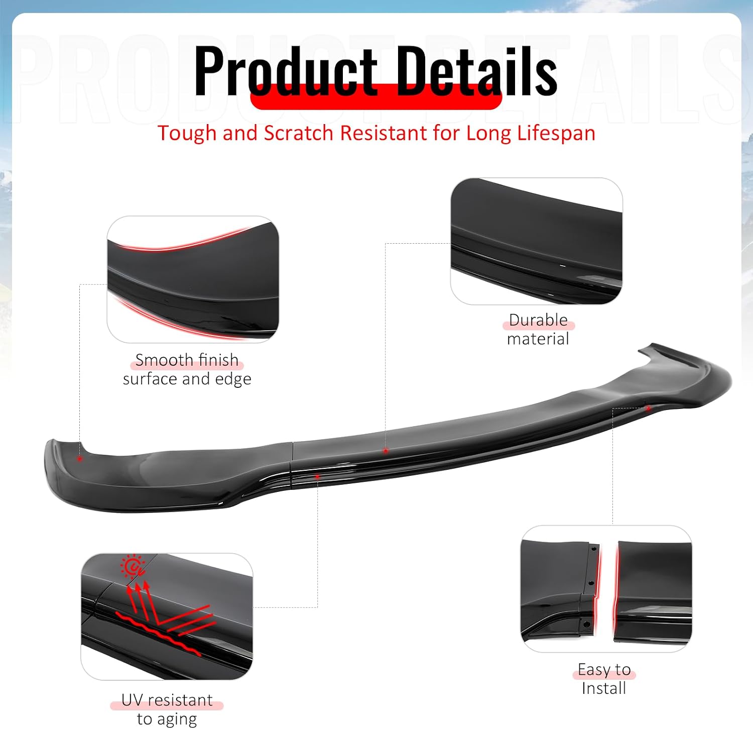 IKON MOTORSPORTS Front Bumper Lip, Compatible with 2015-2023 Chrysler 300 SRT, IKON Style Gloss Black PP Polypropylene Add-on Air Dam Chin Spoiler Protector Splitter 3PCS