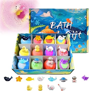 2026 Upgraded Bath Bombs with Surprise Inside, 12-Pack Ocean Toy Bath Salt Ball Sleeve Box Bath Bombs, Easter Basket Stuffers Easter Egg Fillers Sea Animal 12pcs