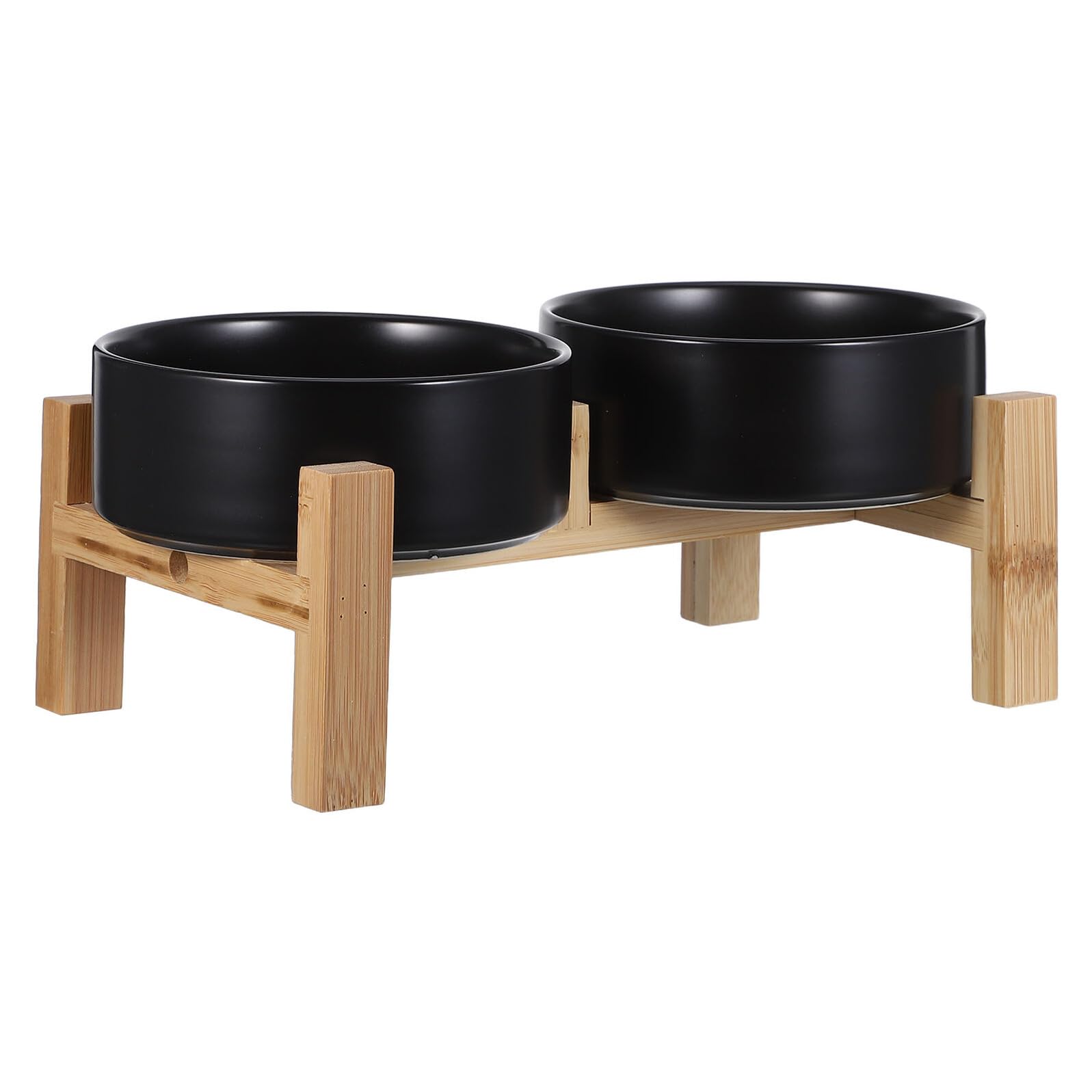 Toyvian Gamelle Surélevée pour Chiens et Chats Petits, Ensemble 2 Bols Céramique 400 ML avec Support Antidérapant en Bois Démontable, Design Noir Mat, pour Alimentation Eau et Nourriture