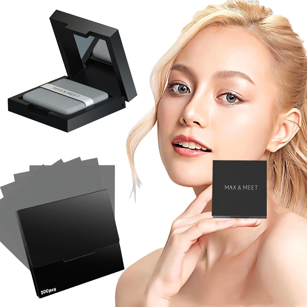 300 Pcs Oil Blotting Sheets For Face,Linen Paper With Mirror Case And Powder Puff Oily Skin,Facial Control,Oil Absorbing Skin Care&Travel Supplies