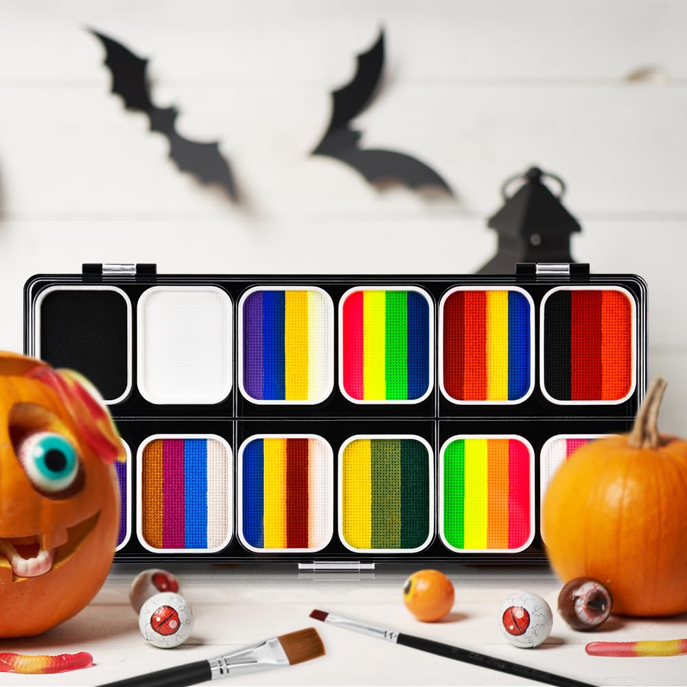 LOPHE Trucco Viso Bambini, 39 Colori Body Paint Pittura Viso Sicuro e Non Tossico, Colori Trucco Bambini Kit per la Pittura del Viso con 5 Pennello, Face Paint per Carnevale, Halloween, Cosplay
