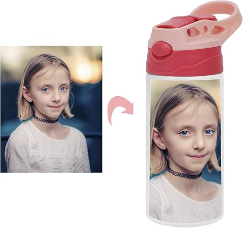 Miniatura 5 de Botella de agua personalizada con aislamiento para niños con tapa de pajilla, termo de acero inoxidable de 12 onzas, taza térmica de transferencia