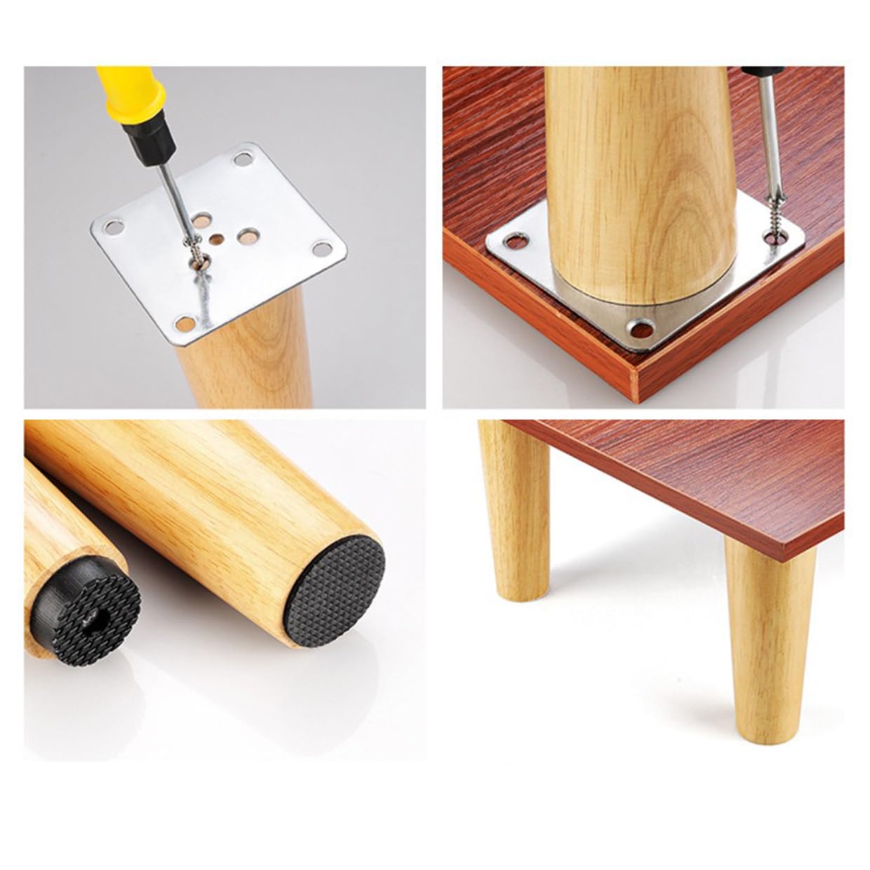 Wambere 4 piedini per mobili in legno massiccio, conici, per divano, tavolo, armadio, TV, comò, rotondi, per sollevare mobili e riparazione di mobili, colore legno B, 30 cm