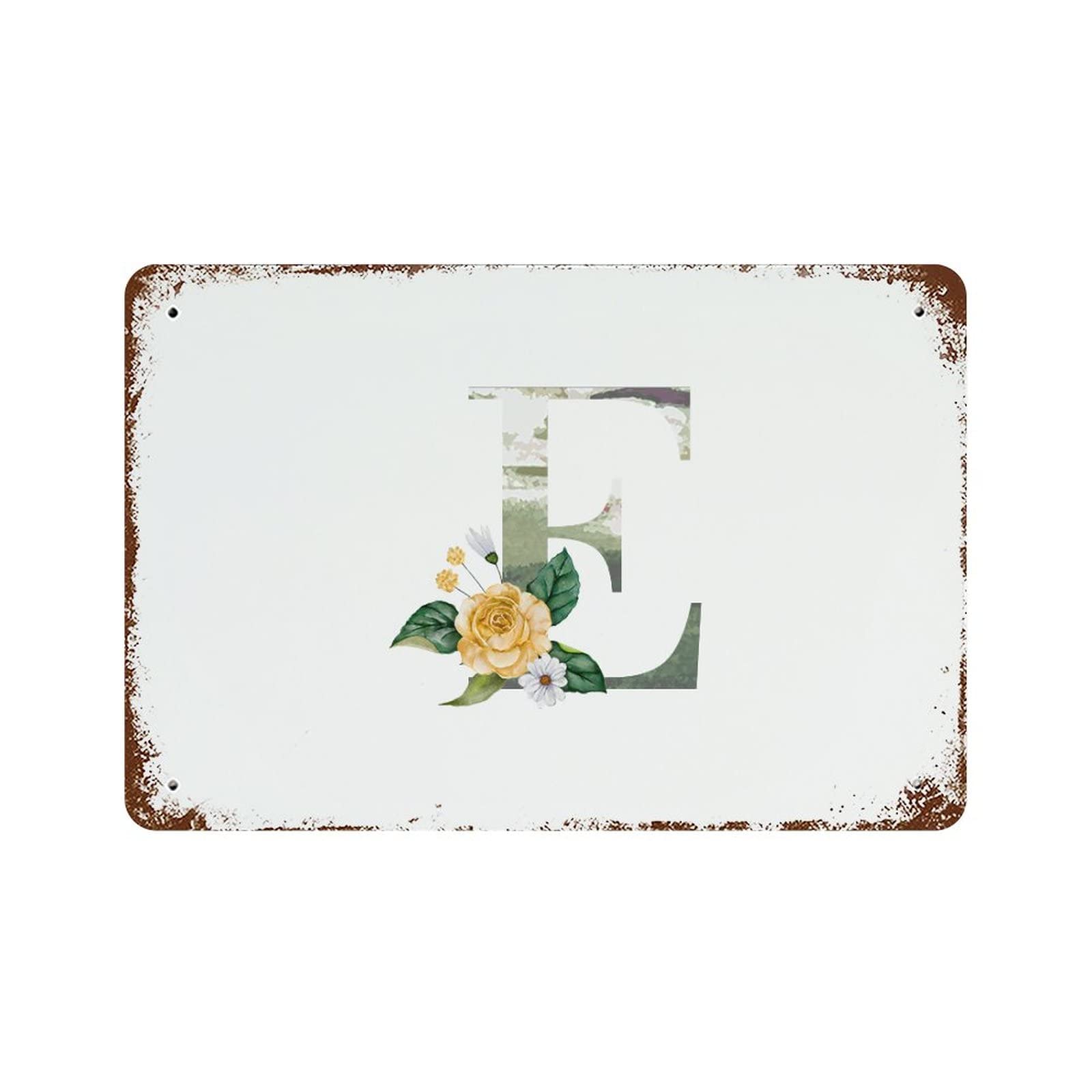 Panneau métal monogramme floral jaune finition rétro pour maison