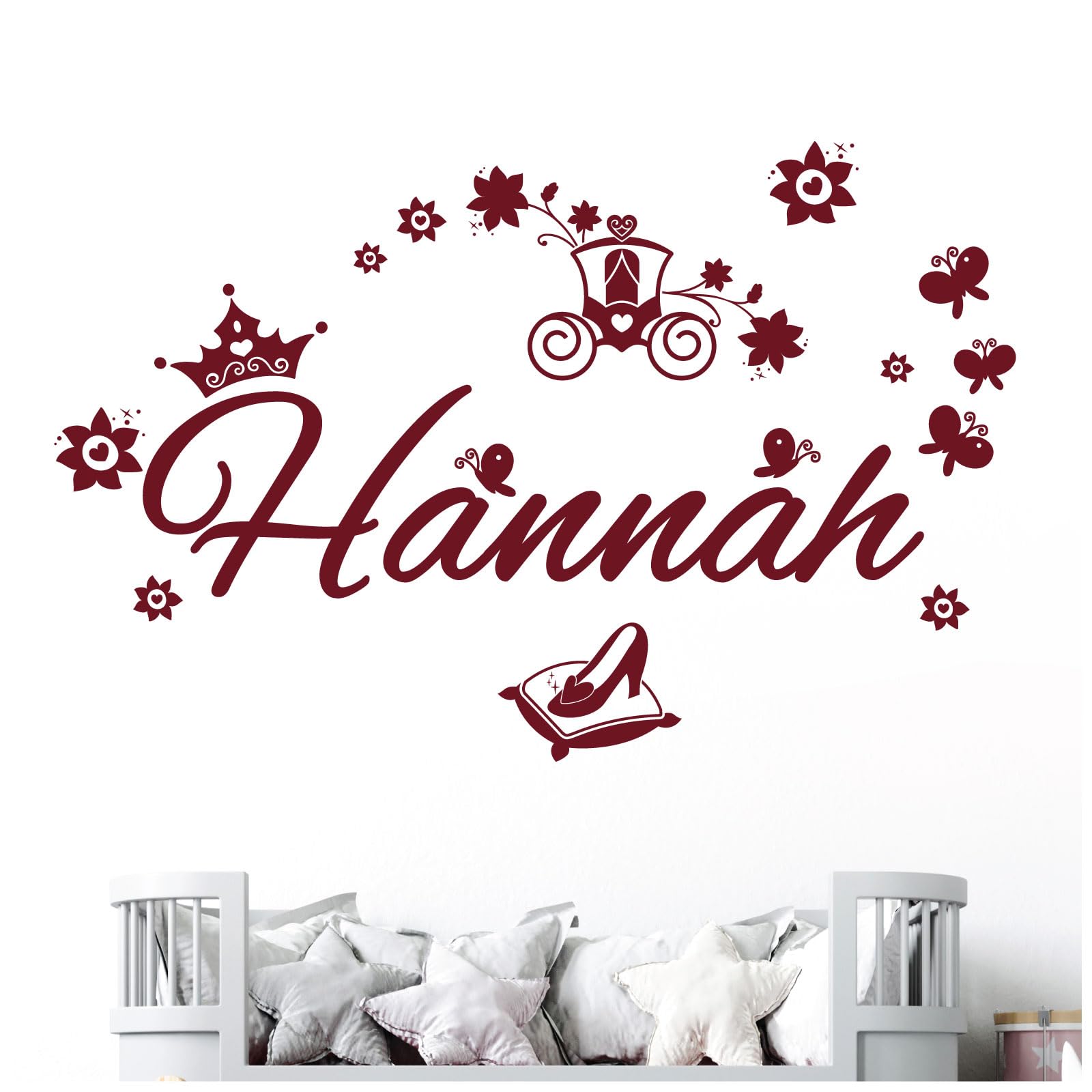 Personalised Name Girls Wall Art Sticker - Princess Fairy Tale Cinderella Story [Large] [Burgundy] — image 1