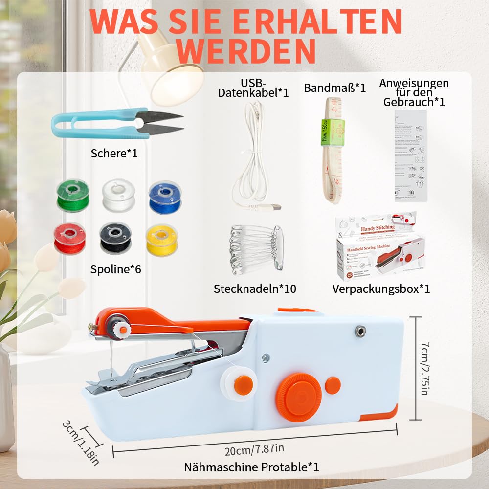 Handnähmaschine,Mini Nähmaschine,Tragbare Elektrische Mini Nähmaschine für Anfänger Erwachsene,Schnell Zu Nähen Geeignet,für Kleidung,Stoffe,Cutains,Heimreisen