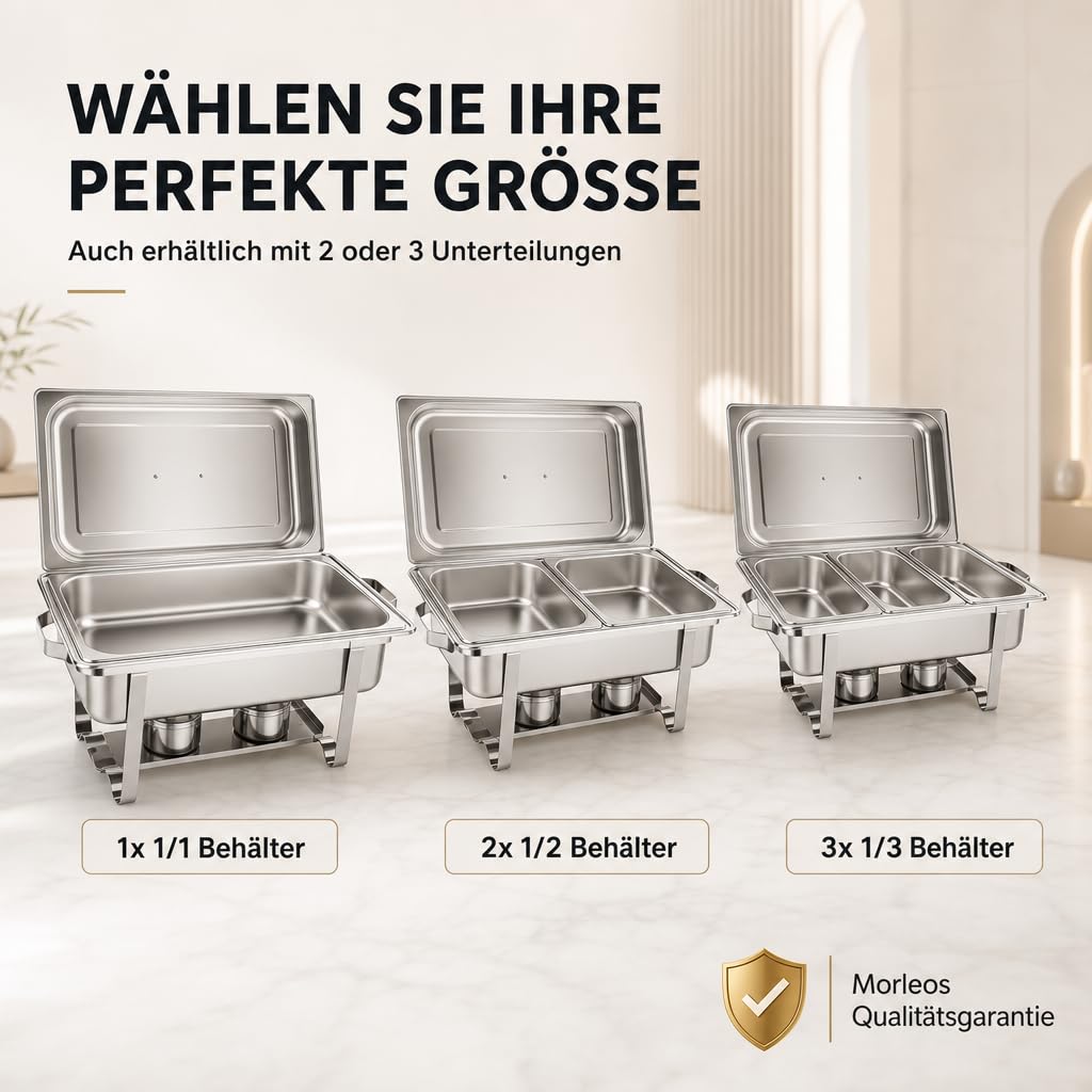 Warmhaltebehälter für Essen GN 1/1, Chafing Dish Edelstahl 9 L, Rechaud | Großer Buffetwärmer mit GN-1/1-Behälter & Deckel, Speisenwärmer mit Wasserbad, für Grillgut, Buffet, Catering & Events