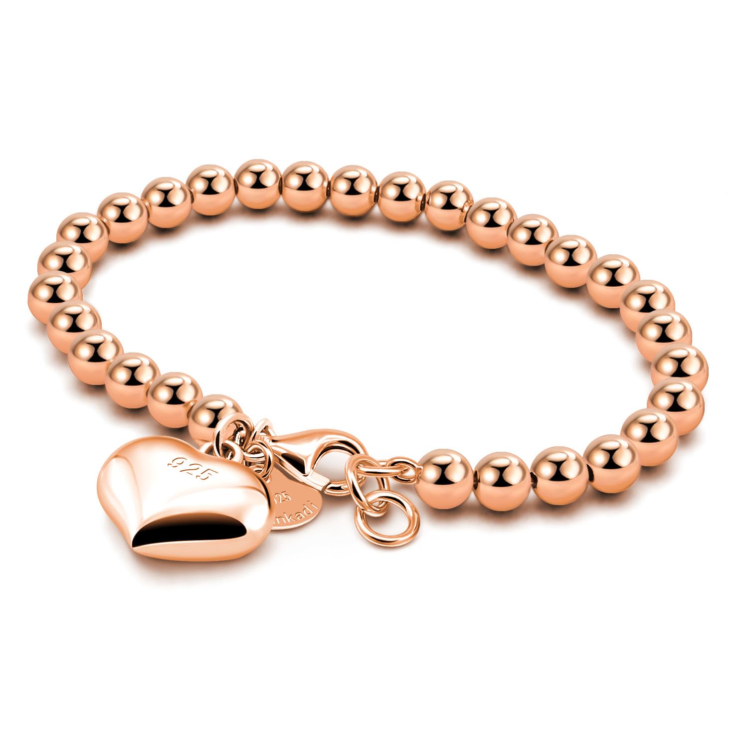 H&amp;Beautimer 925 Sterling Silver 4-10MM Ball Chain Bracelet For Women's - Italian Handmade Bead Chain Bracelet 5''5.7''6.3''6.7''7.5''8''8.3''8.5''9 Inch Rose Gold Party Jewelry
