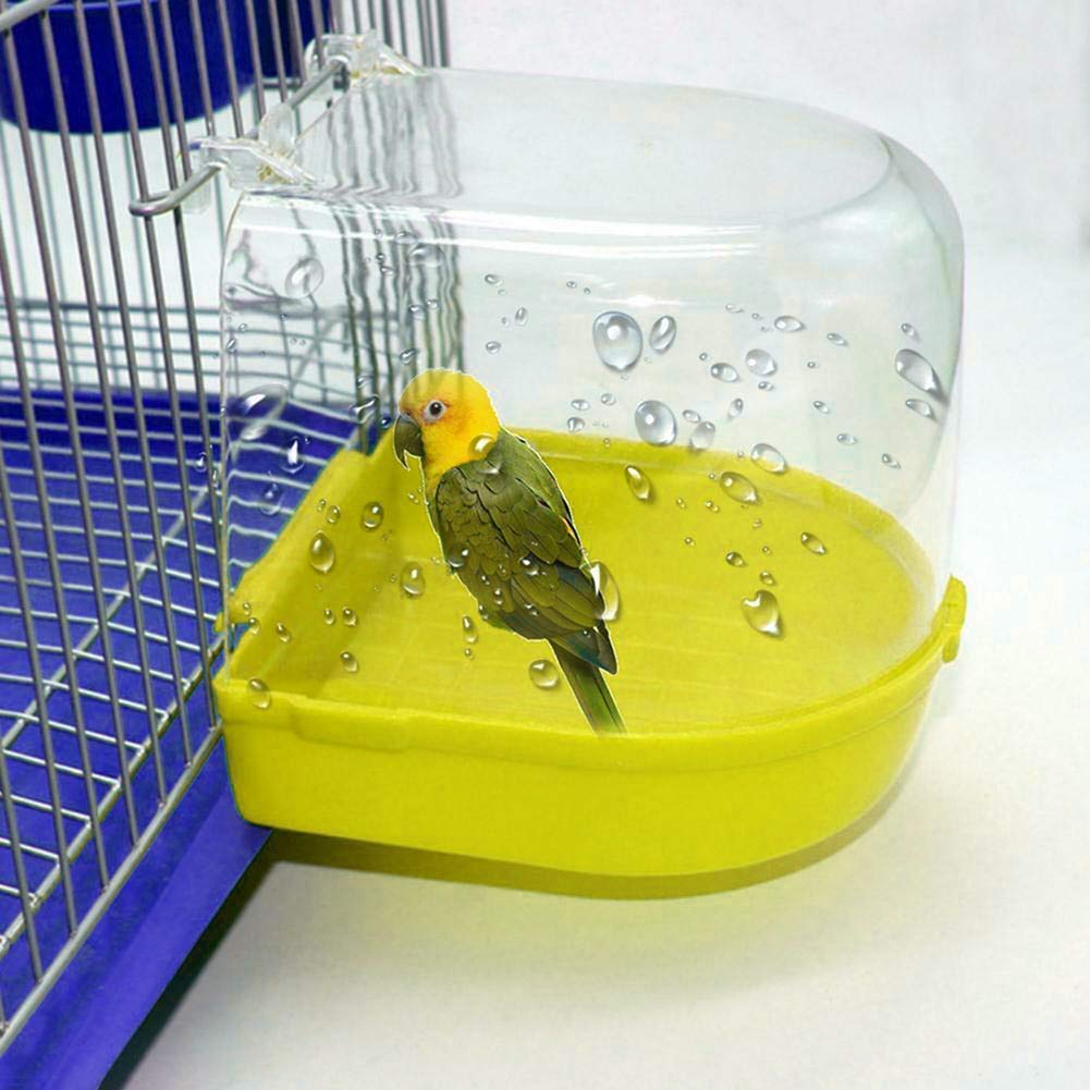 Jaulas para pájaros Bañera para pájaros de loro Bañeras para pájaros para jaulas Caja de baño de agua para pájaros con ganchos para colgar Jaula para bañera transparente para pájaros Ducha de pie Par
