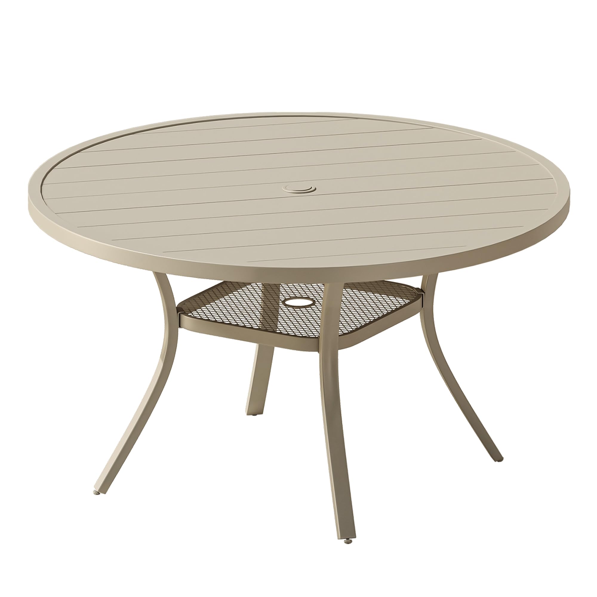 VICLLAX 47.2" Round Patio Table, Outdoor Dining Table for 6 with Umbrella Hole for Garden Lawn Deck Backyard, Sandshell