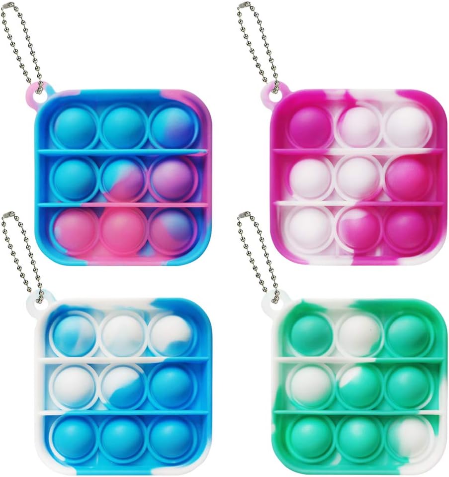4 Pcs Stress Ball Fidget Toys, 3D Silicone Bubbles Balls Keychain, Stress Relief Sensory Fidget Toys Gifts Prizes for Kids Party Favors, Classroom, Birthday, Christmas (2.4 in)