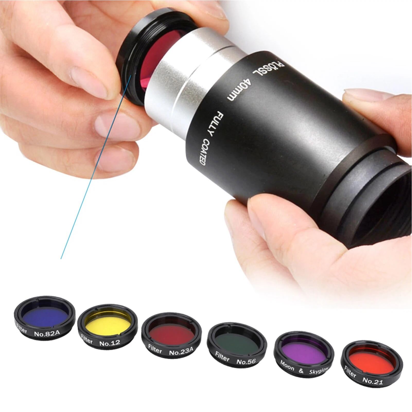 Teleskopfilter, 6 Stück 1,25 Zoll Buntes Teleskopfilter-Kit mit Astronomischer 1,25 Zoll 31,7 Mm Aufbewahrungsbox für Teleskop-Okulare UHC-Lichtverschmutzungs-Hemmungslinse Monokular-Okular