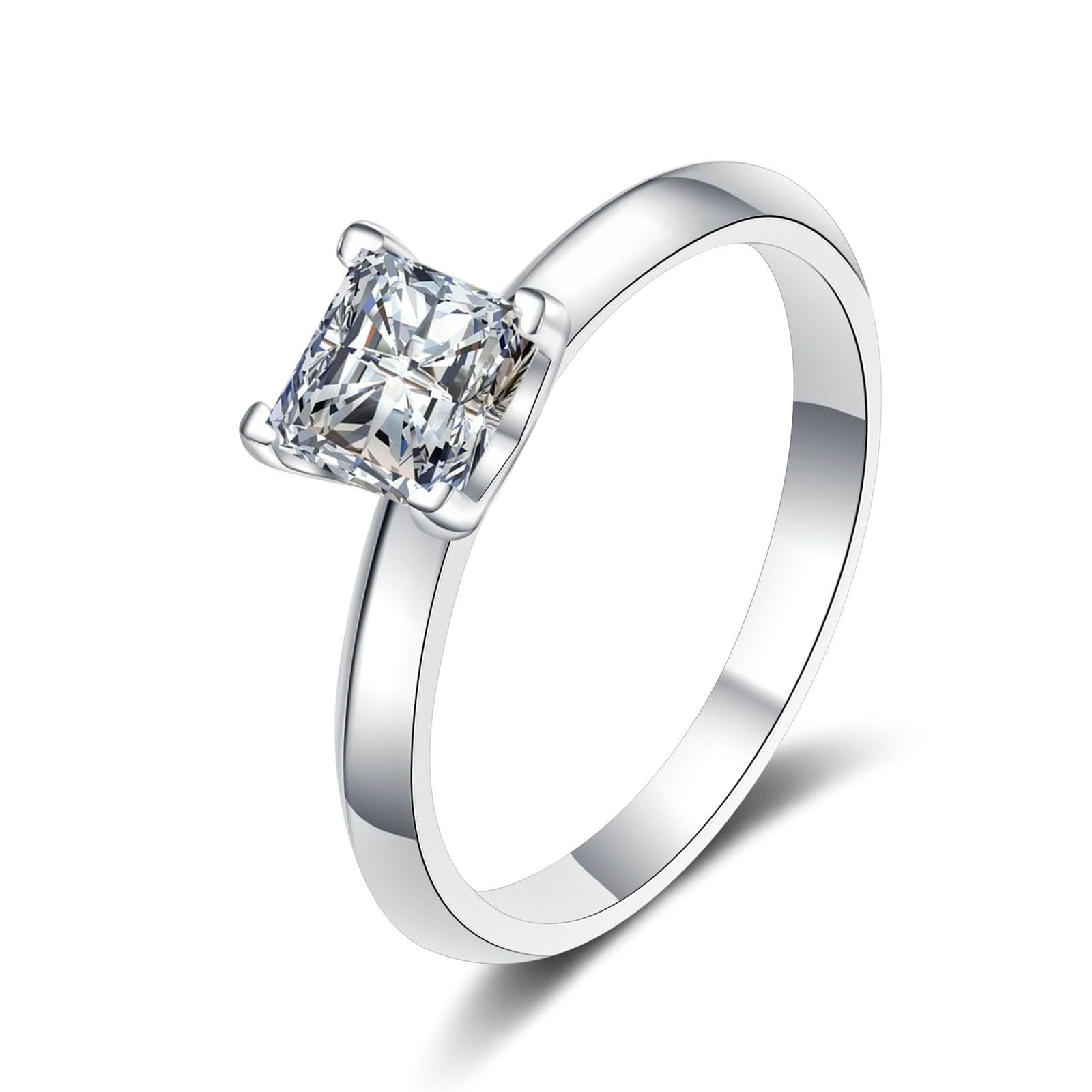 Anelli Donna Platino Bianco 18K 1ct Bianco Principessa Diamante Coltivato da Laboratorio Anello Donna Fidanzamento