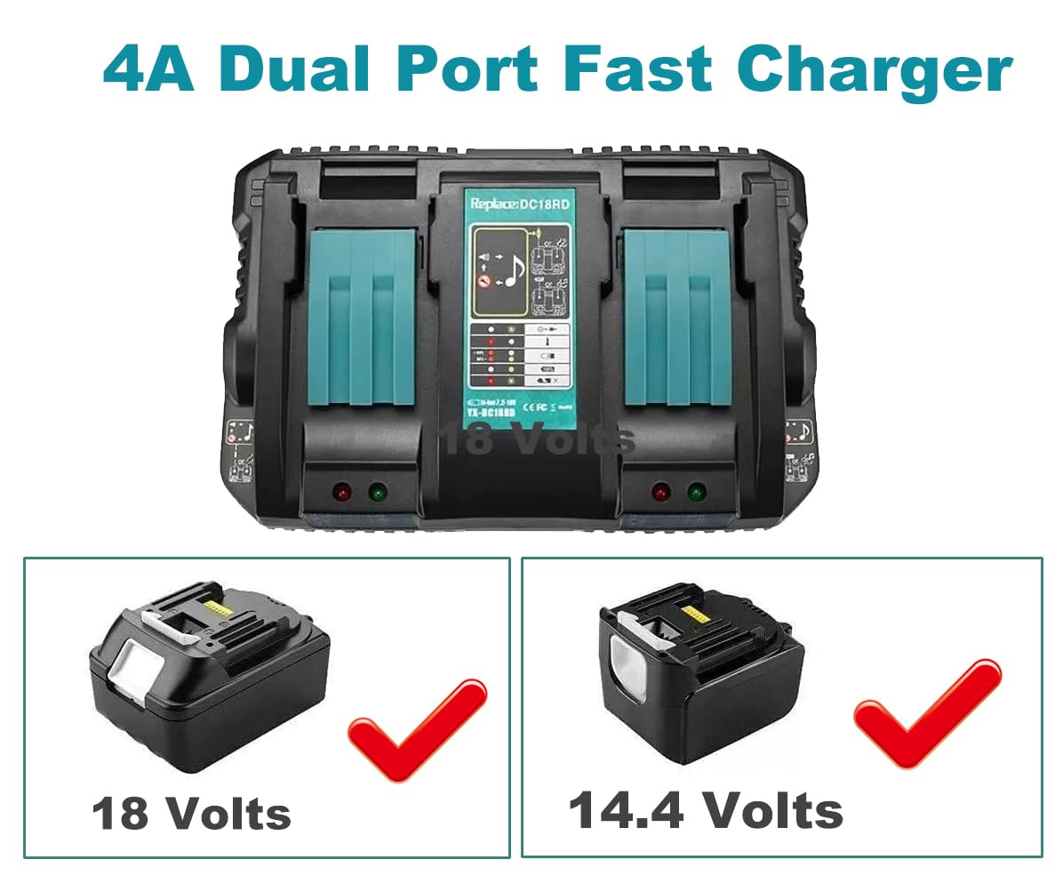 18V 5ah，2pcs Batería de reemplazo BL1850B BL1850 con 1pcs 4A Doble Cargador rápido Reemplazar la batería para Makita DHR282Z DHR281Z DHR280Z DHR264Z DUC256CZ DUC252Z DUB361Z DUB362Z