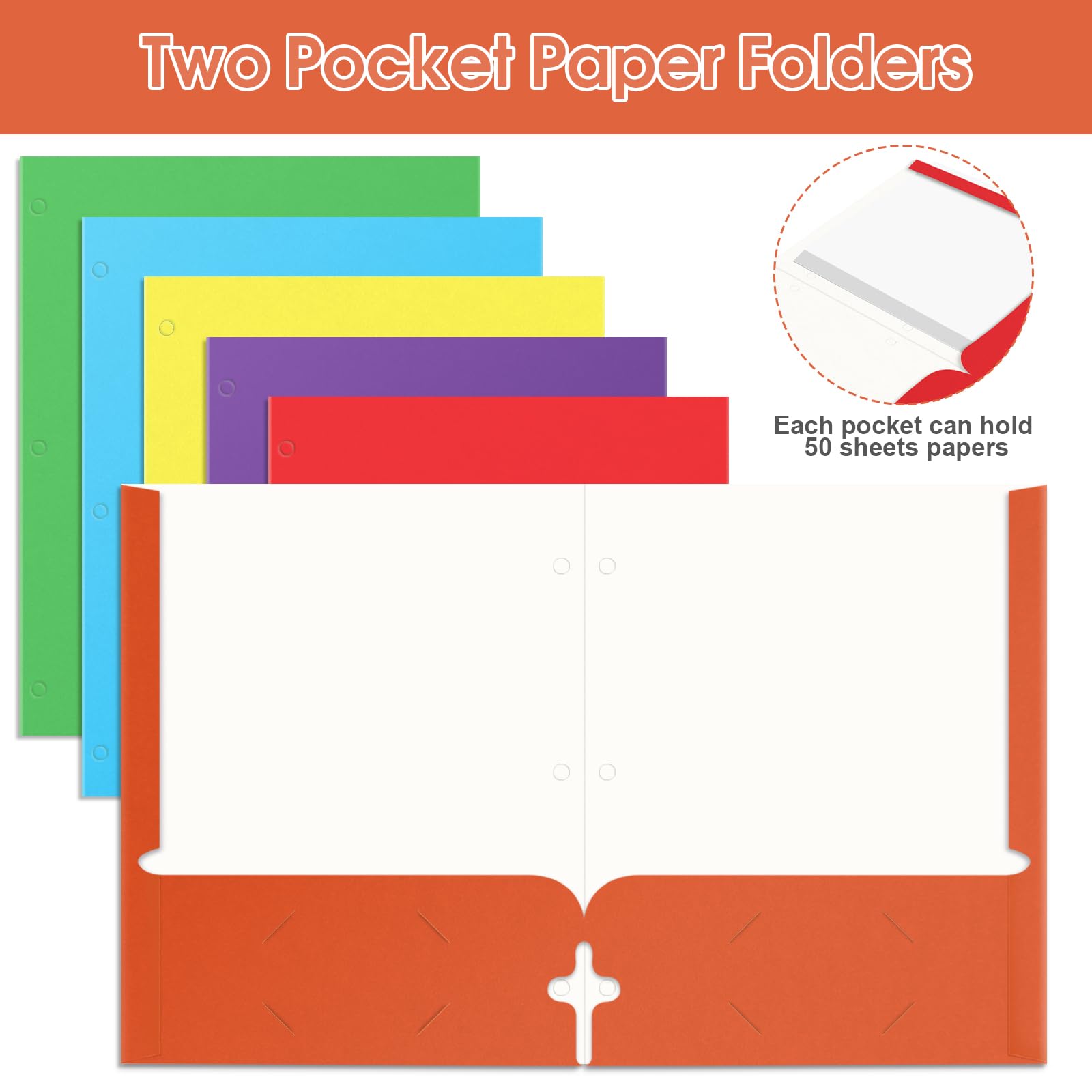 TooyBing Carpetas con bolsillos, carpetas de 2 bolsillos a granel (paquete de 120, colores surtidos), carpetas de papel con 3 agujeros perforados con ranura para tarjetas de visita, tamaño carta,