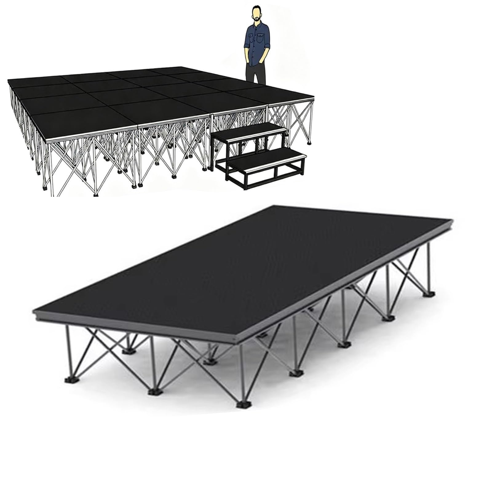 Tragbares Bühnenpodest tragbare Bühne 48'' breite, zusammenklappbare, tragbare Bühnenplattform/Stufe, modulares System aus miteinander verbindbaren Aluminium-Plattformtreppen(Rectangle,H 23.6in/60cm)