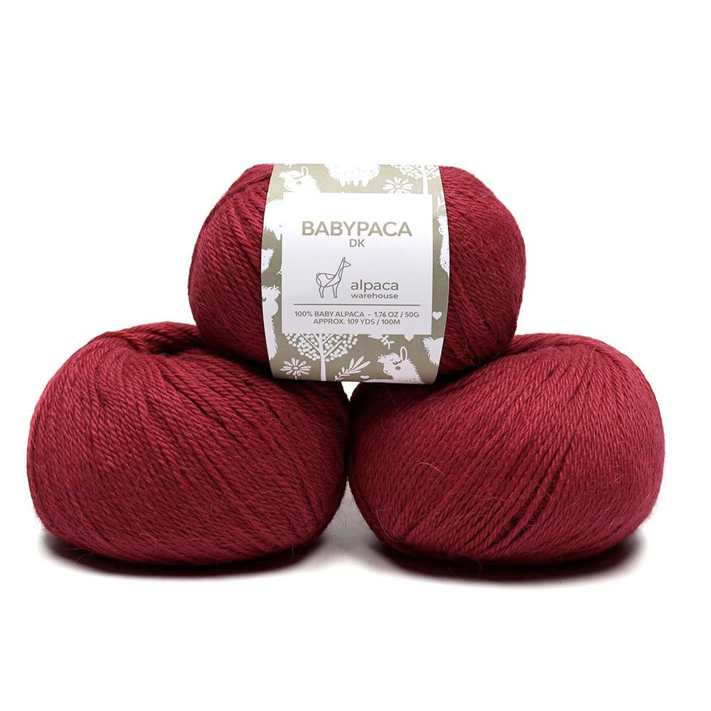 Alpaca Warehouse 100% Baby Yarn Wool Set of 3 Skeins DK Weight - Made in Peru - Heavenly Soft and Perfect for Knitting and Crocheting (Red, DK)