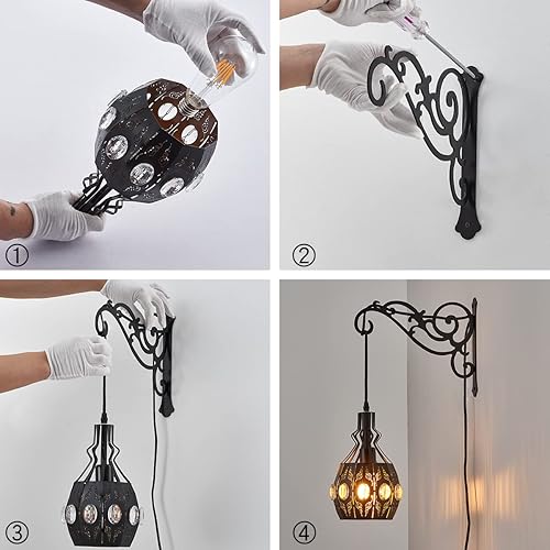 Miniatura 8 de 2 apliques de pared colgantes con enchufe regulables, luces de pared ajustables con cable de enchufe y regulador de intensidad de encendidoapagado,
