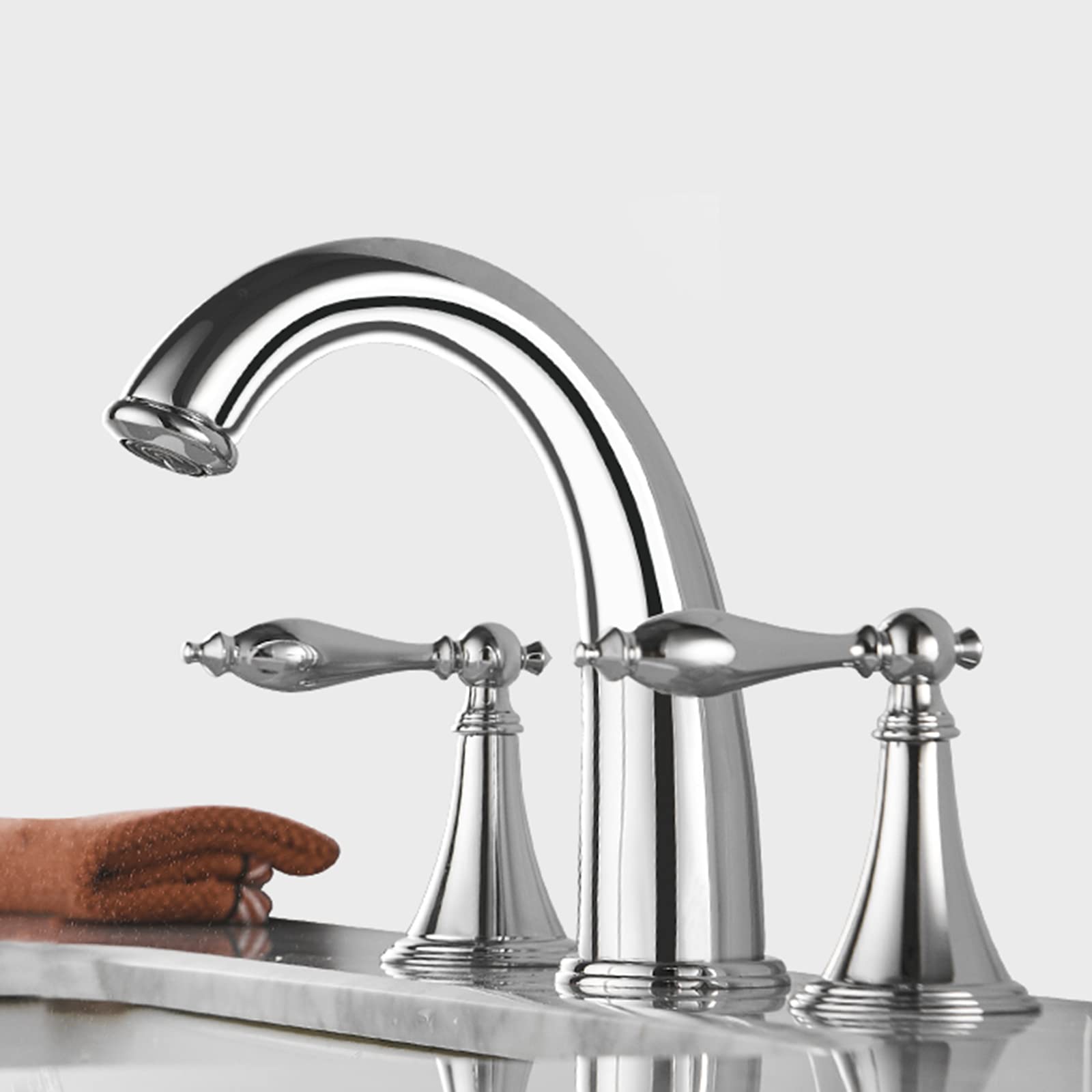 Grifo Lavabo 3 Agujeros Agua Fría/Caliente Cromo - Válvula Cerámica, Ahorro Agua, Fácil Instalación