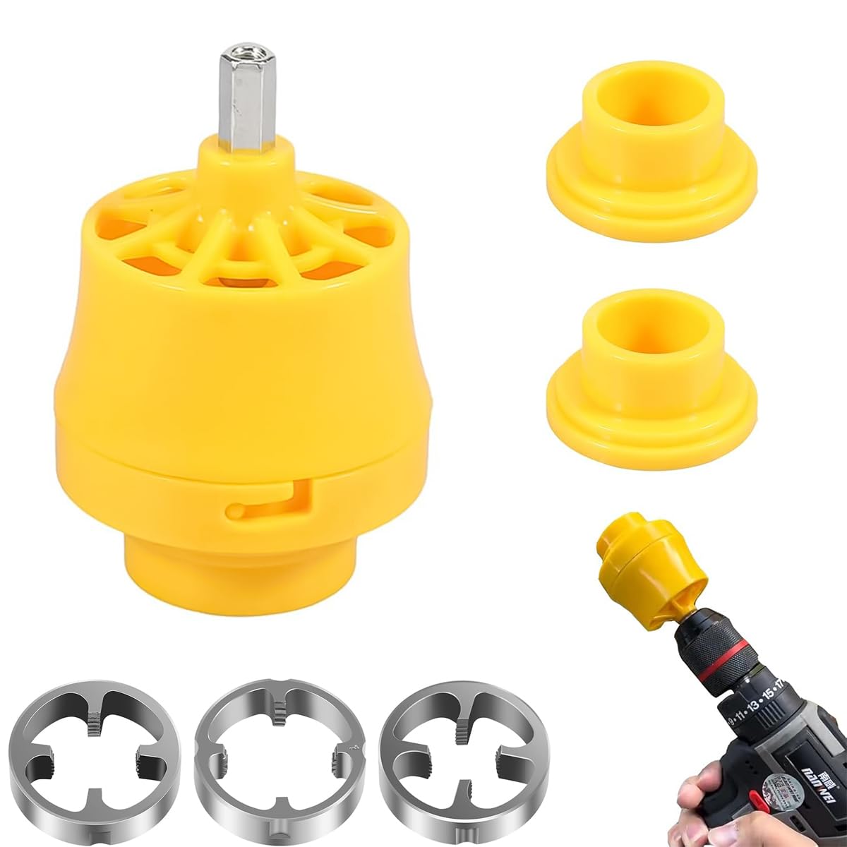 Serplex® Pipe Threading Dies for Electric Drill, Plastic Pipe Tap Die Set with 3 Dies, 3-Sizes 1/2'', 3/4'', 1'' Snap-on Pipe Threader Tool Attachments No Burr Threader Dies for PVC Pipe, Plastic Pipe-image-20