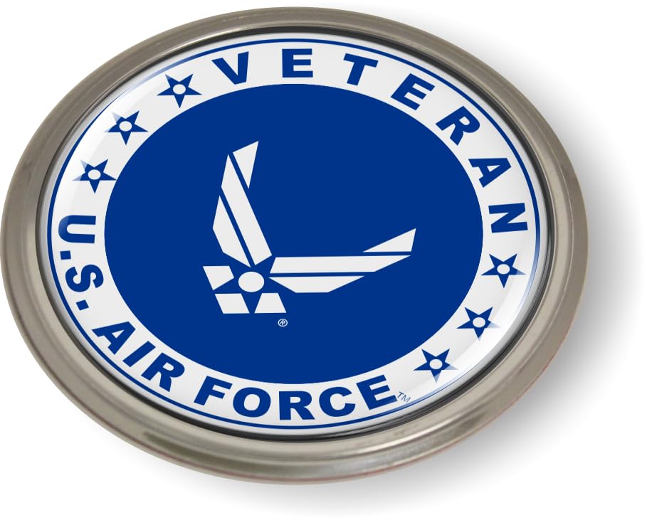 Image of US Air Force Veteran - USAF White Arnold Wings CAR Emblem Aluminum Bezel | Official USAF and USSF Licensed Product, 3D Domed, U.S. Air Force Star Symbol Badge, Sticker, made by BestLicensePlateFrames