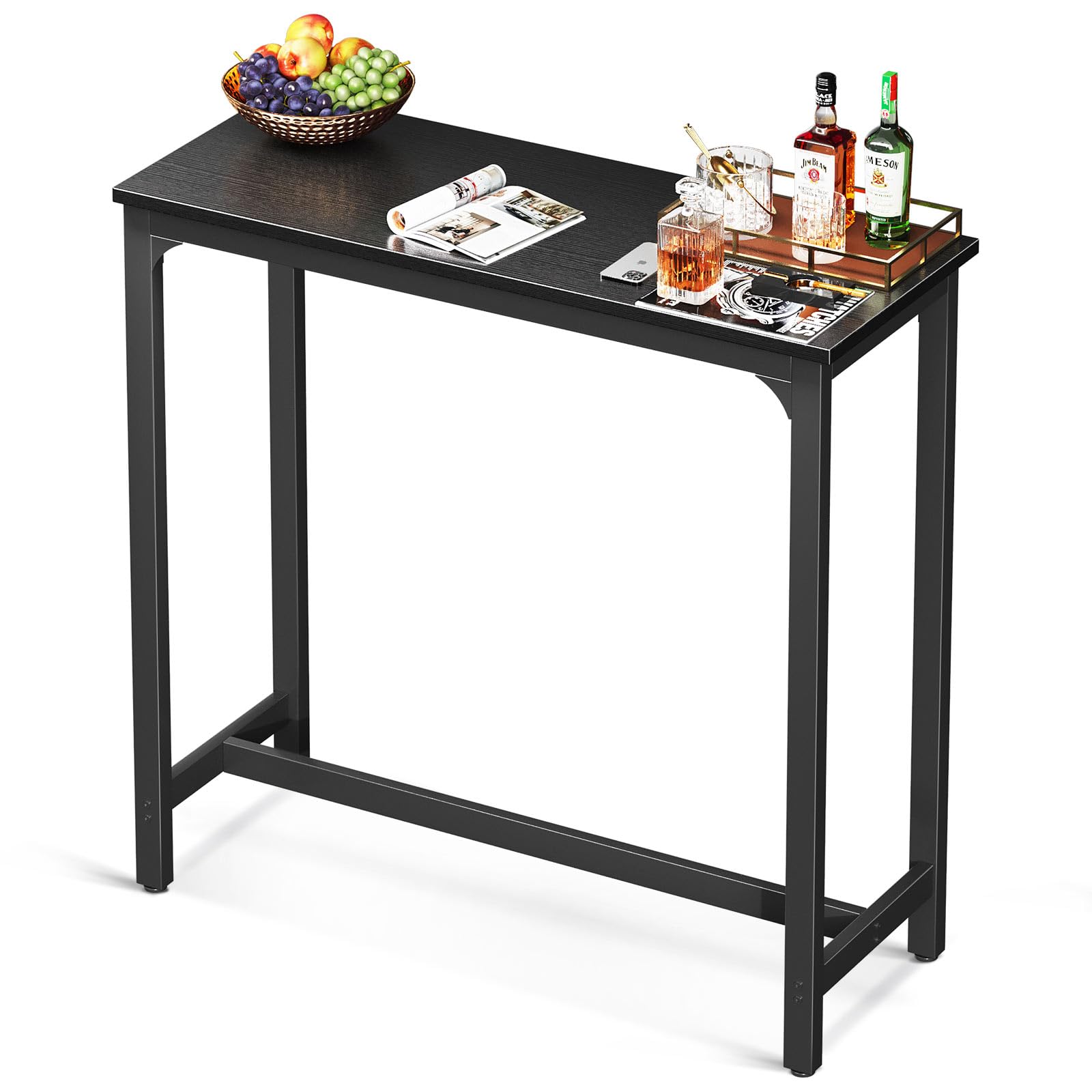 ODK 39 inch Bar Table, Bar Height Pub Table, Counter Height Bar Table, Rectangular High Top Kitchen & Dining Counter Tables with Sturdy Legs & Easy-to-Clean Top, Indoor use, Black