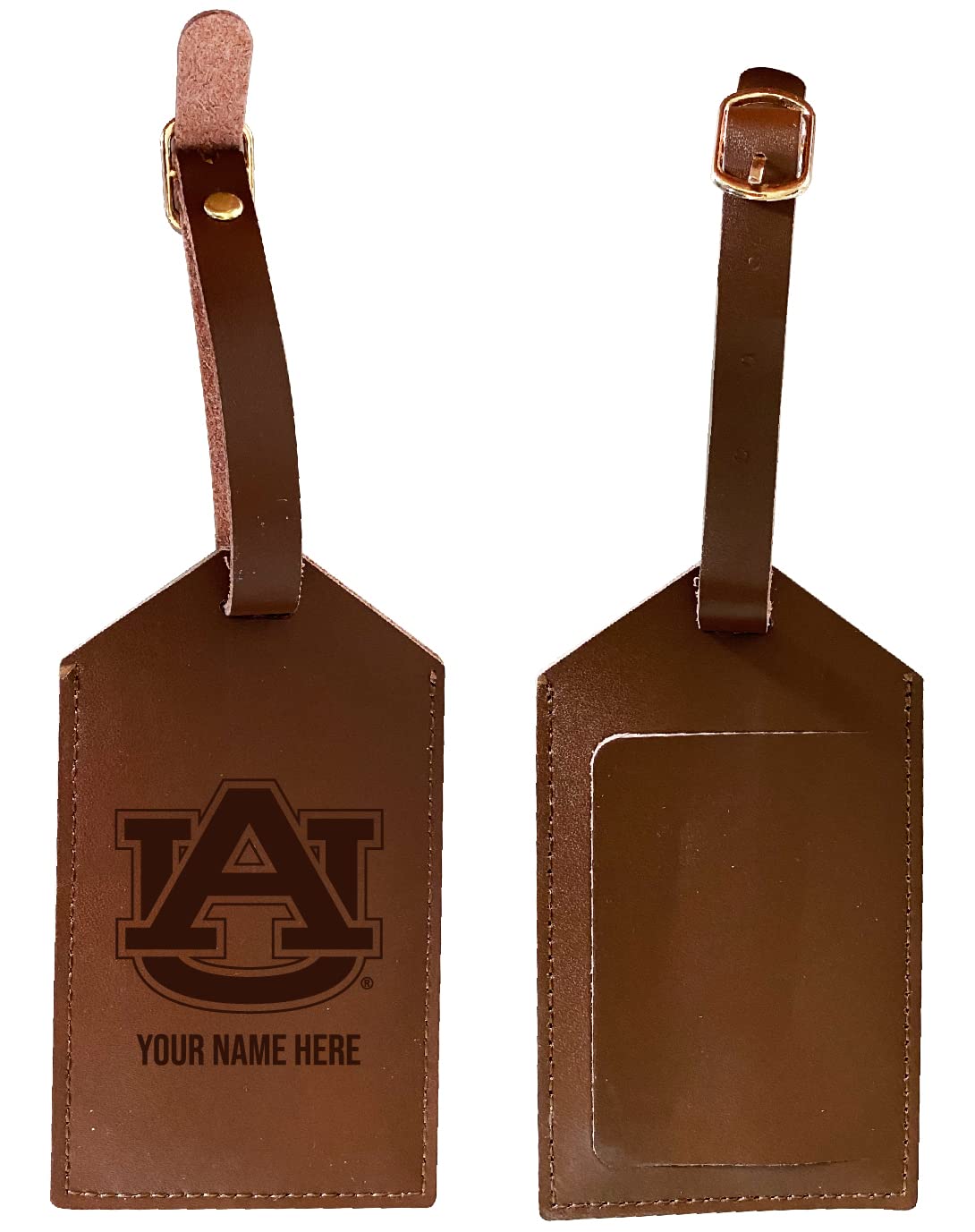 Personalized Customizable Auburn Tigers Engraved Leather Luggage Tag with Custom Name Officially Licensed Collegiate Product