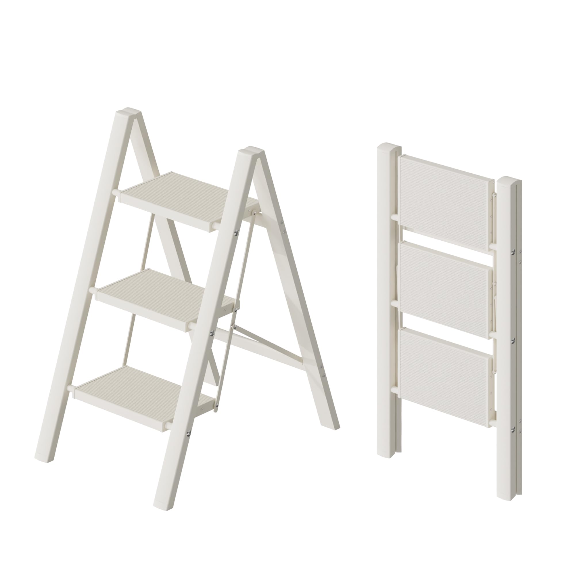 HillhutApex 3 Step Ladder, Lightweight Portable 3 Step Stool with Anti-Slip Wide Pedal, 330lbs Capacity Aluminum Ladder for Household,Office,Kitchen(White)