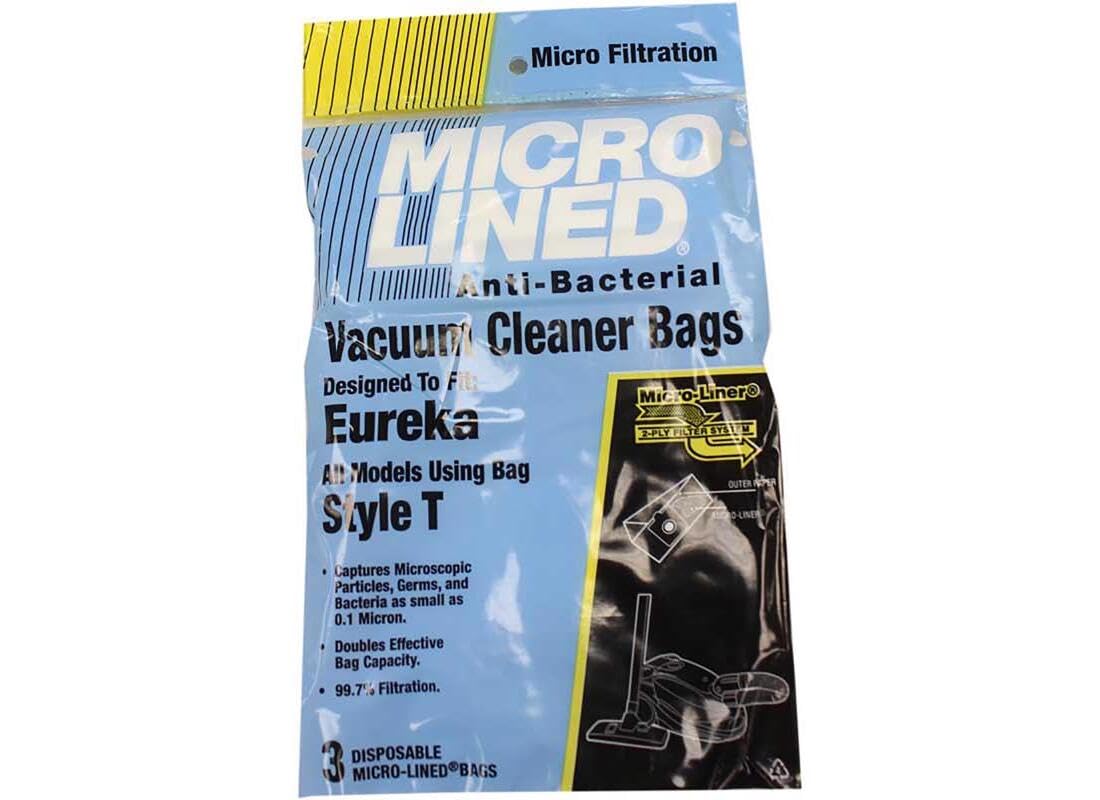 DVC Micro-Lined, Paper Replacement Bags Style T Fit Eureka 970 and 980 Canister Models - 3 Bags