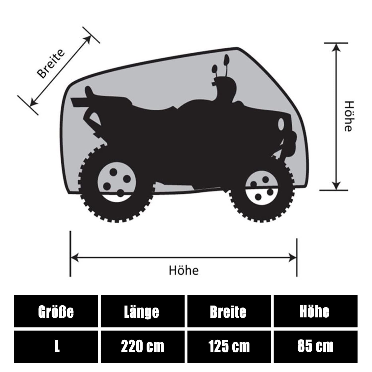 Rolektro Quad ATV Abdeckplane L 220x125x85cm - Fahrzeug Outdoor Abdeckung Abdeckhaube Schutzhülle Cover Plane Schwarz