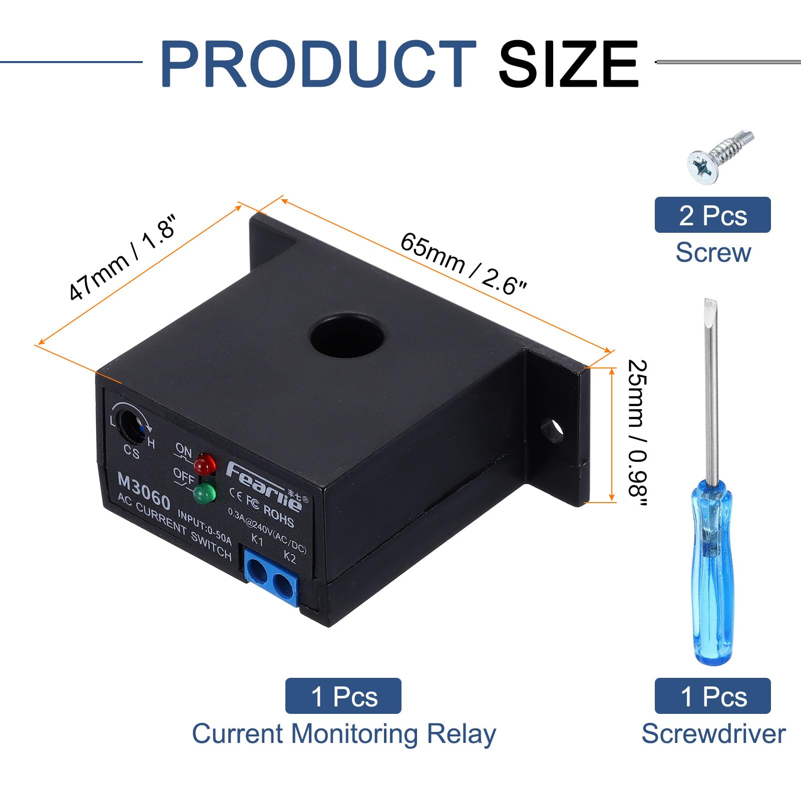 QUARKZMAN Miniature Courant Commutateur 0-50A Normalement Ouvert AC Courant Détection Commutateur Capteur Surveillance Relais, M3060